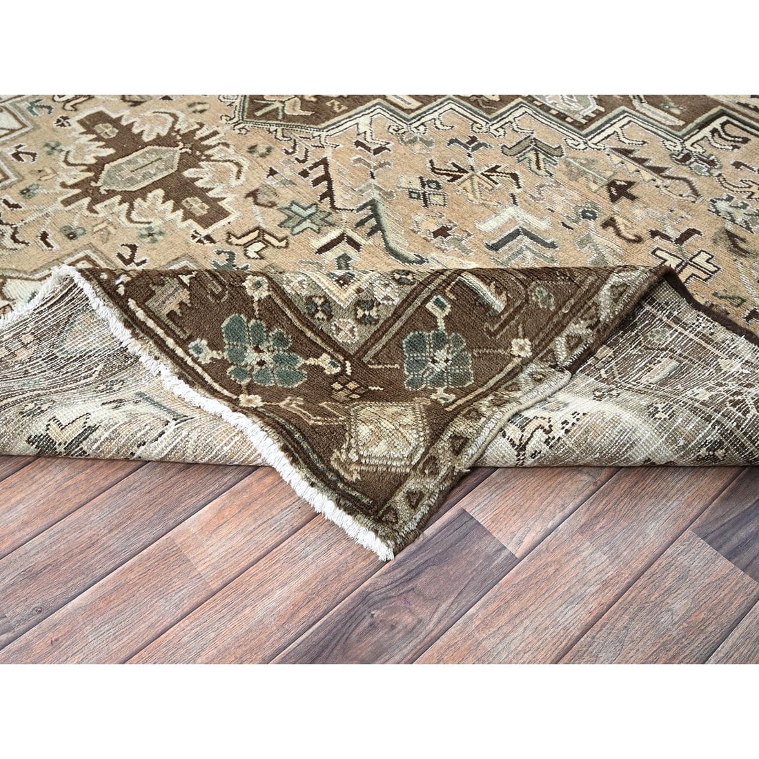 Brown Vintage Persian Heriz Hand Knotted Pure Wool Clean Oriental Rug - 6