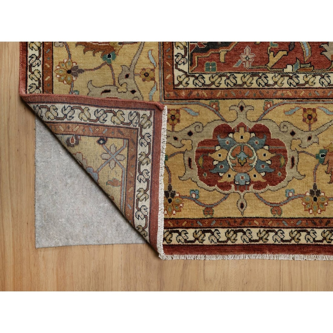 Brick Red Antiqued Fine Heriz Re-Creation Hand Knotted Soft Wool Rug - 4