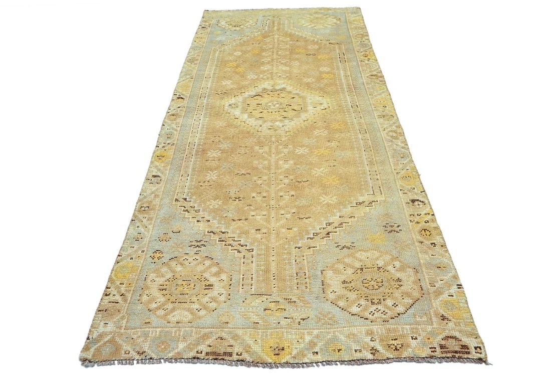 Antique Muted Peach Tribal 4X9 Distressed Vintage Oriental Runner Rug - 3