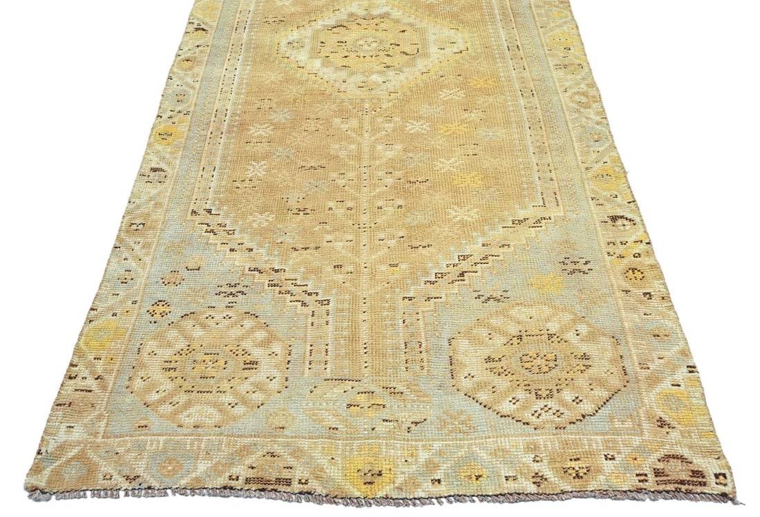 Antique Muted Peach Tribal 4X9 Distressed Vintage Oriental Runner Rug - 4