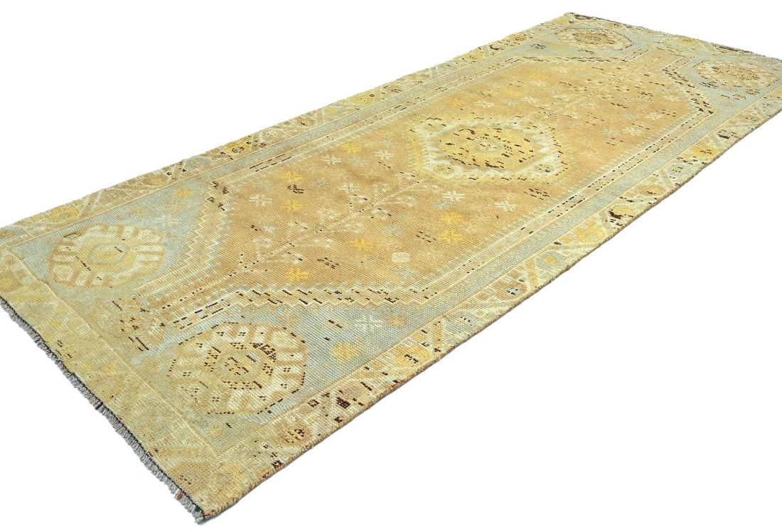 Antique Muted Peach Tribal 4X9 Distressed Vintage Oriental Runner Rug - 5