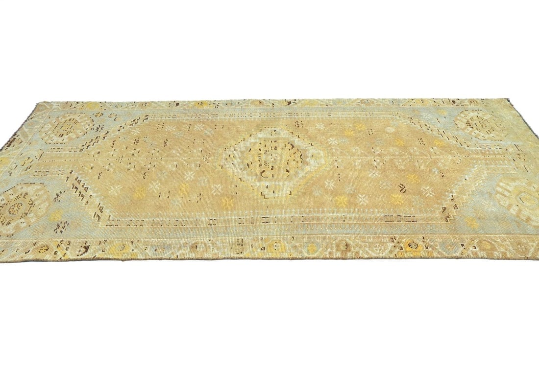 Antique Muted Peach Tribal 4X9 Distressed Vintage Oriental Runner Rug - 7