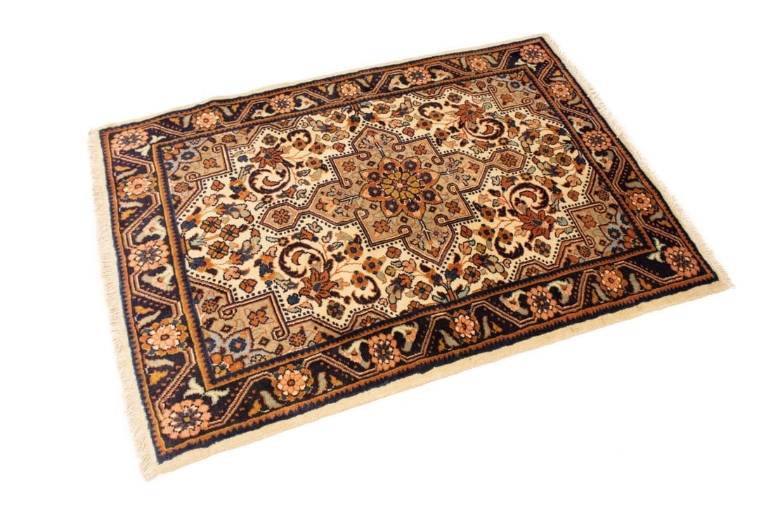 Vintage Cream Floral 3'5X4'9 Mahal Persian Rug - 4