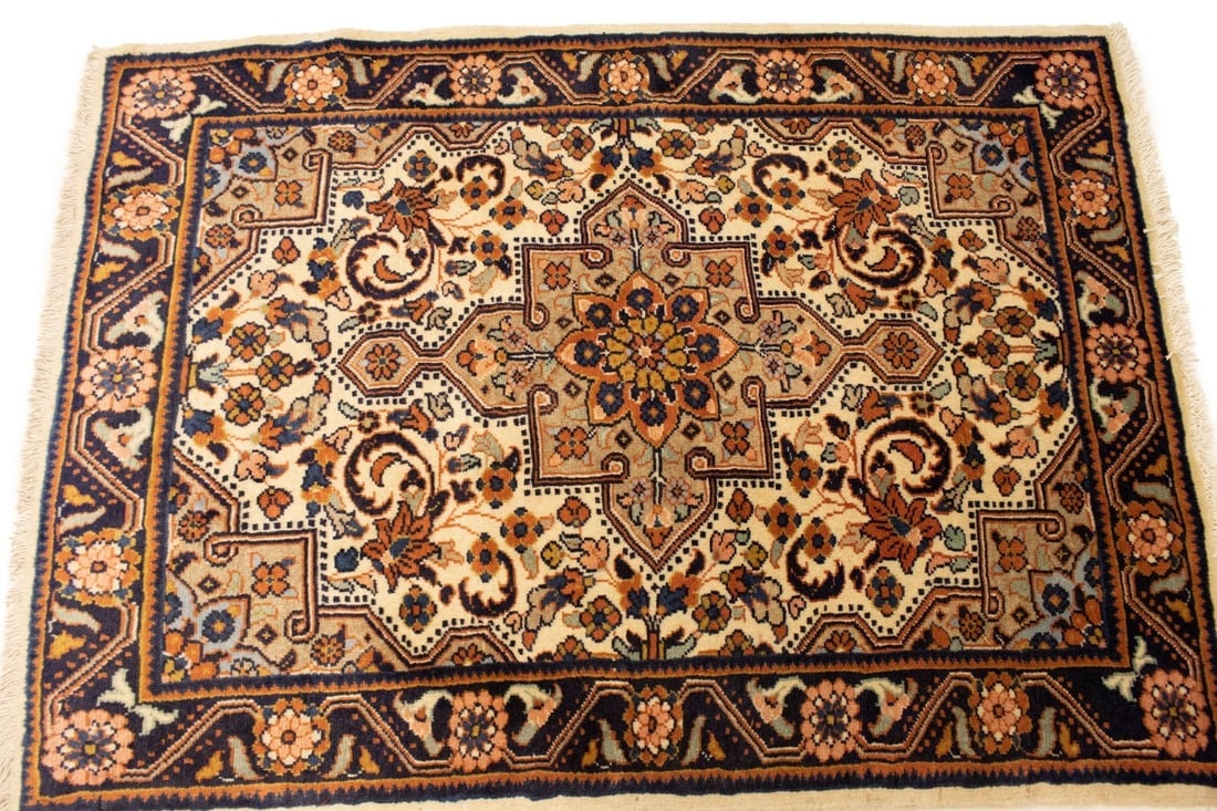 Vintage Cream Floral 3'5X4'9 Mahal Persian Rug - 7