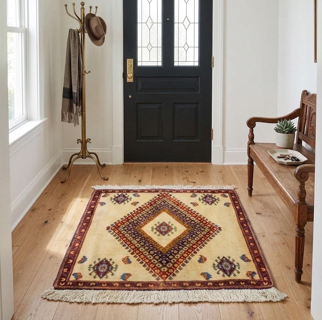Vintage Beige Tribal 2X2 Abadeh Persian Rug - 2