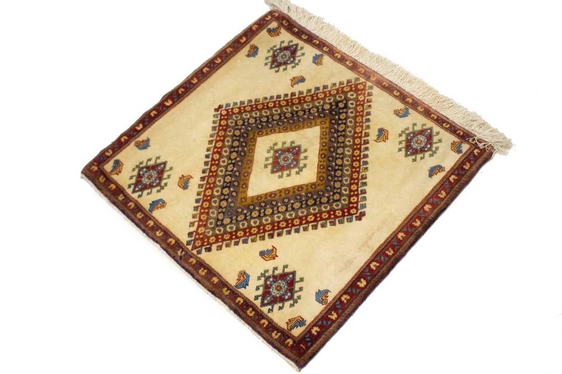 Vintage Beige Tribal 2X2 Abadeh Persian Rug - 4