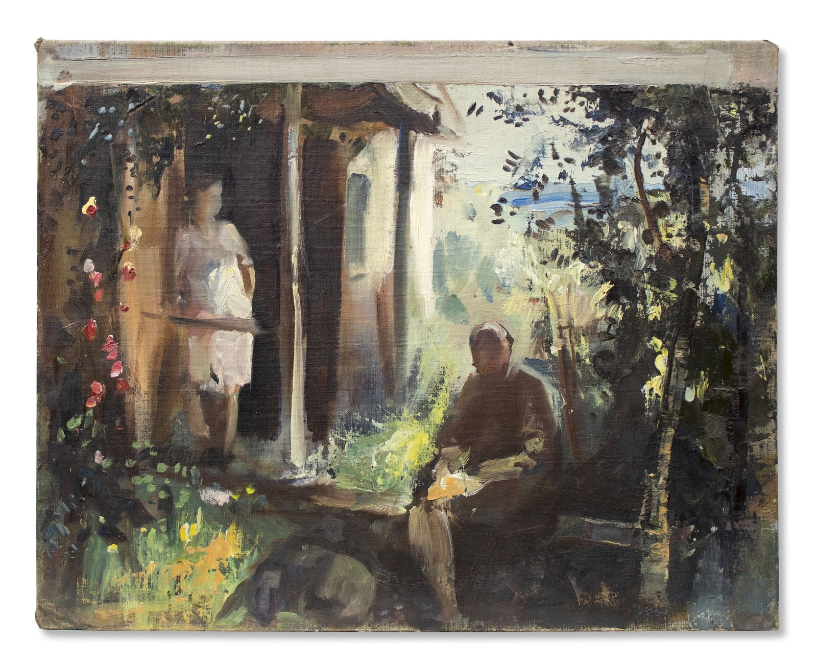 Unidentified (Ukrainian artist), "With mom on the porch", oil on canvas on cardboard - 2
