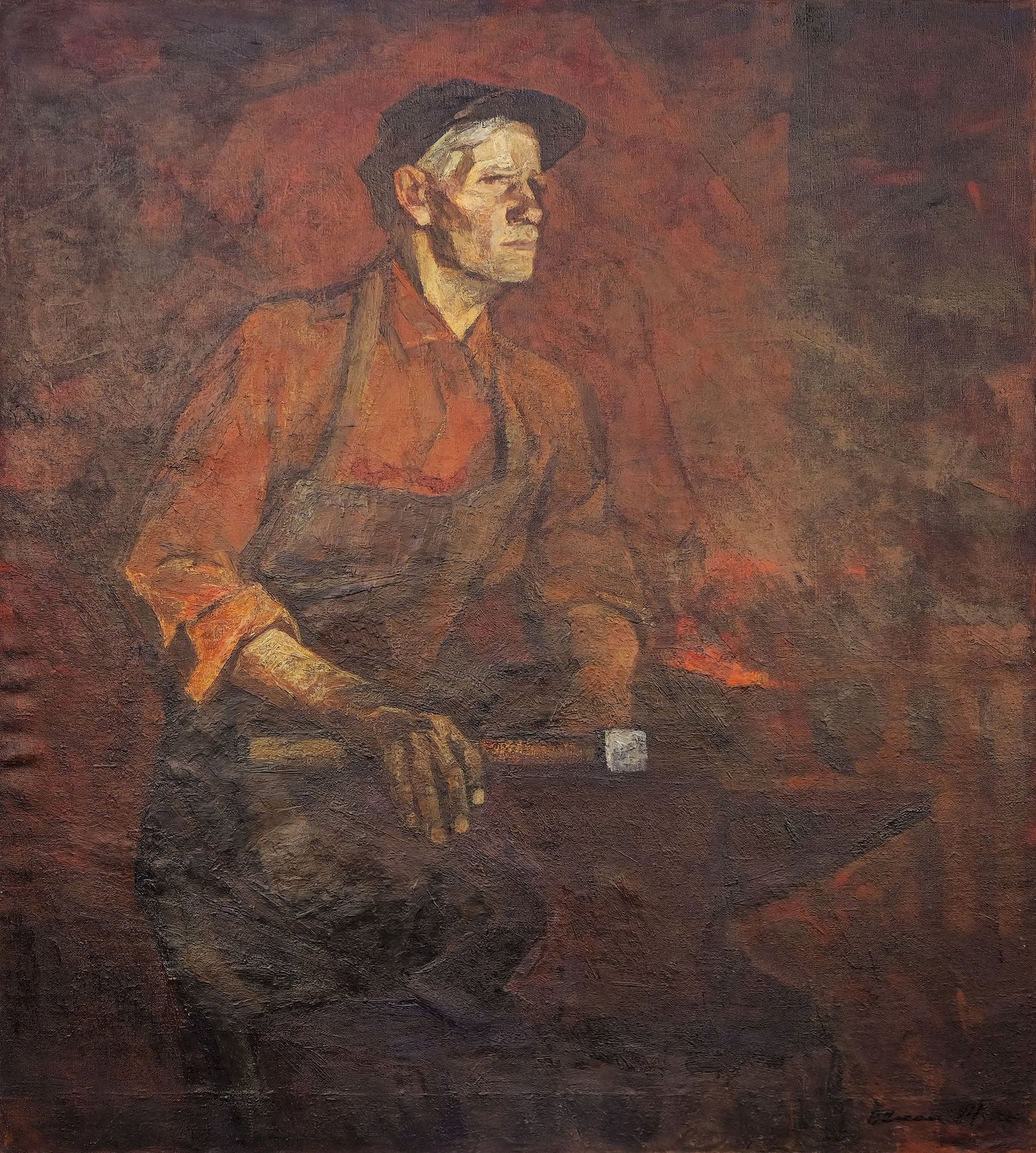 Iskam Viktor (Ukrainian artist), "Smelter", oil on canvas: Title: Iskam Viktor (Ukrainian artist), "Smelter", oil on canvas Description: ARTIST: Iskam Viktor Vasyliovych, Ukrainian artist TITLE: "Smelter" SIZE: 146 x 129 cm, (57 1/2 x 50 4/5 in.) MEDIUM: oil 
