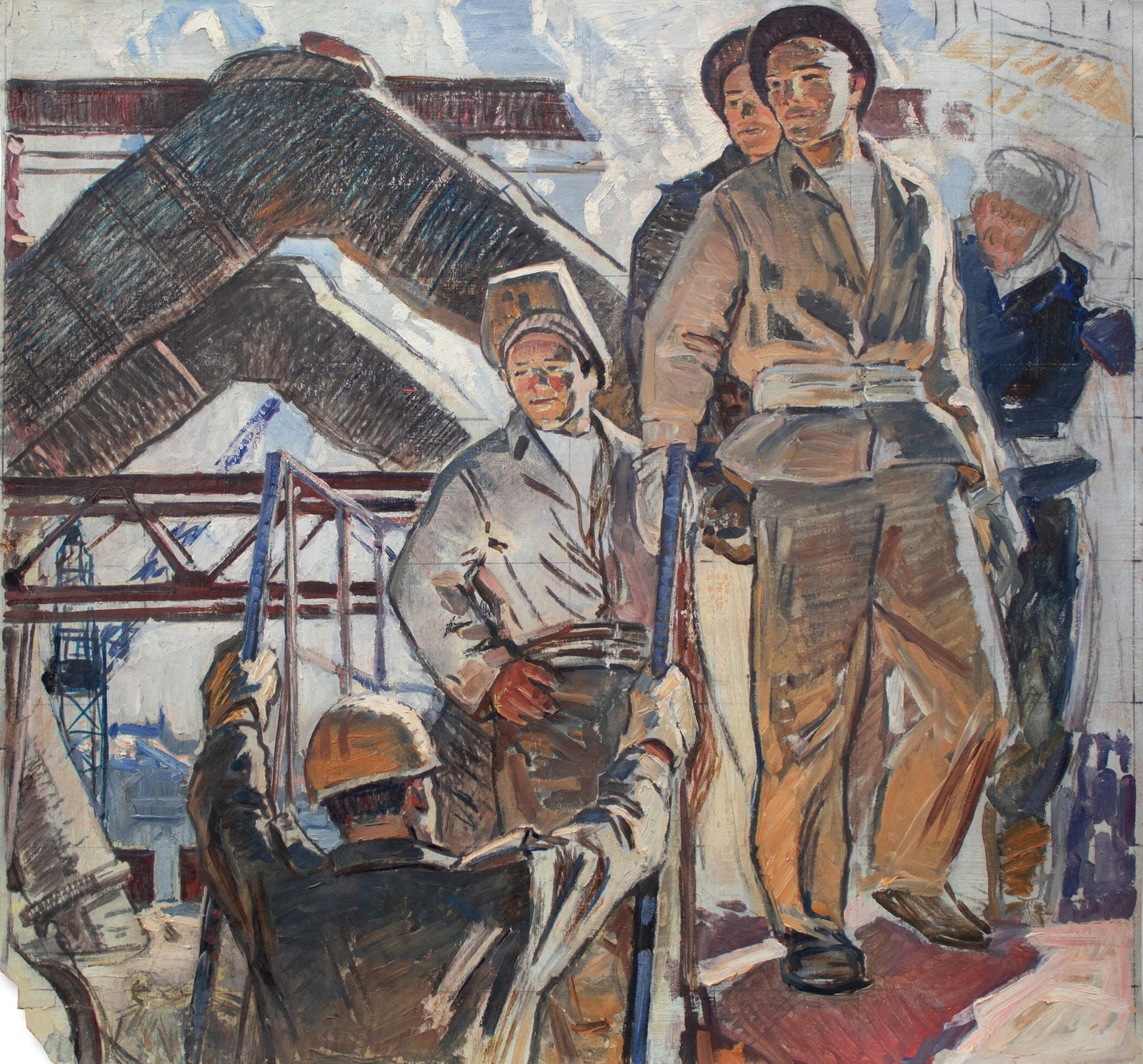 Zherdzitsky Evgeny (Ukrainian artist), "Blacksmiths from the 5-year plan", oil on cardboard: Title: Zherdzitsky Evgeny (Ukrainian artist), "Blacksmiths from the 5-year plan", oil on cardboard Description: ARTIST: Zherdzitsky Evgeny Fedorovich, Ukrainian artist TITLE: "Blacksmiths from the 5-y