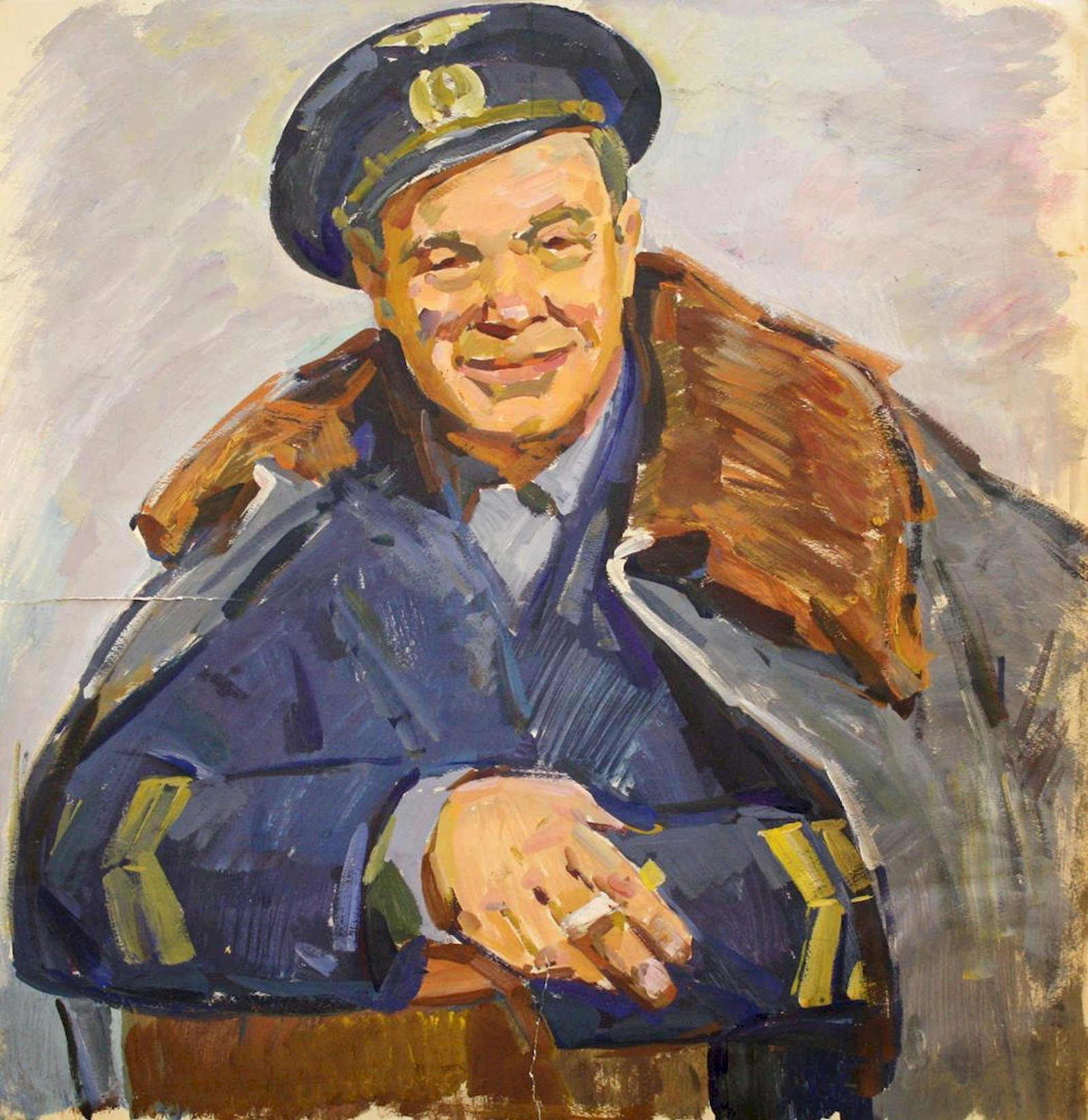 Unidentified (Ukrainian artist), "Portrait of a pilot", watercolor on paper (1 of 1)