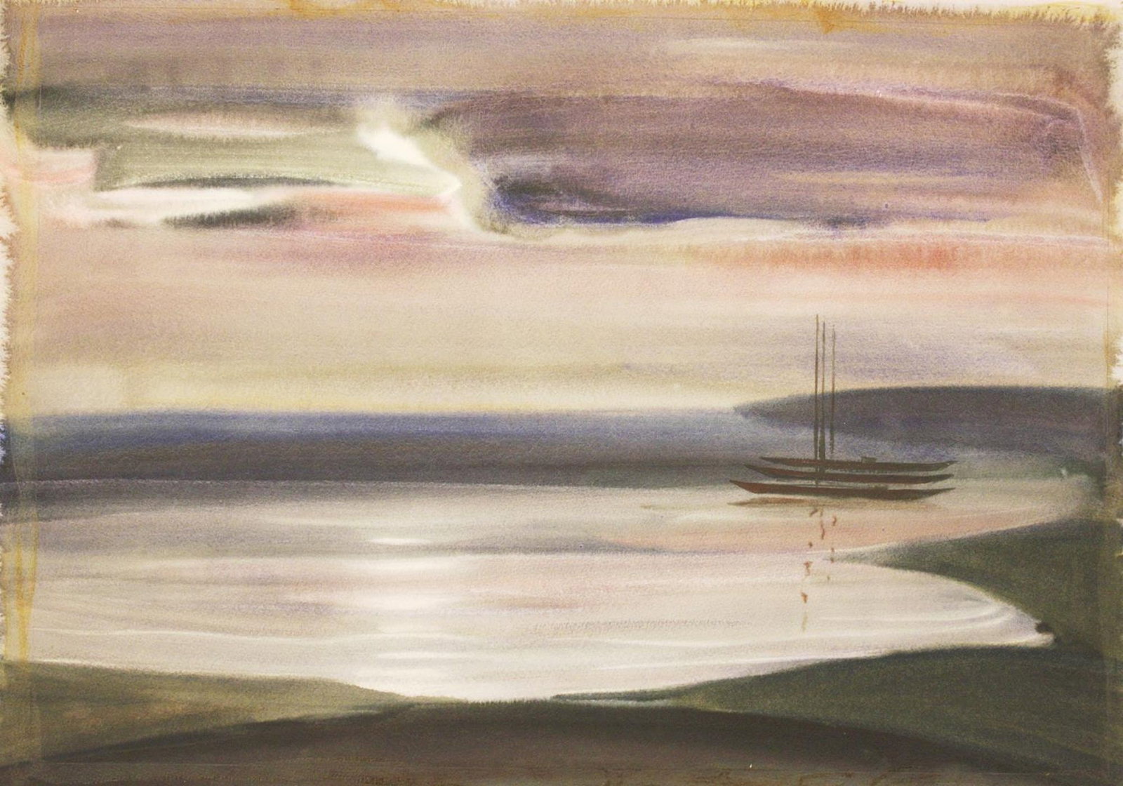 Mynka Olexandr (Ukrainian artist), "Moonlight night", watercolor on paper (1 of 2)