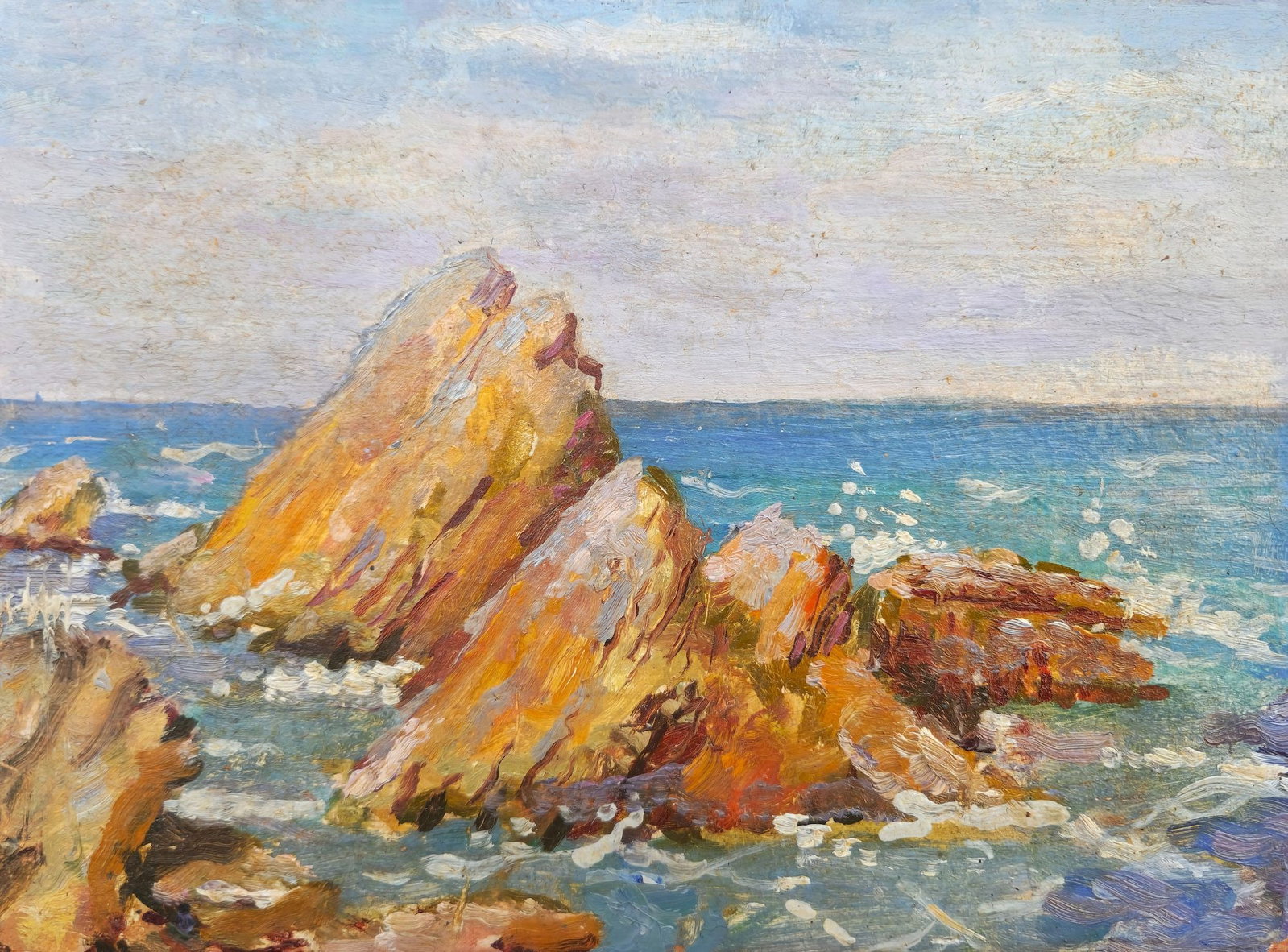 Unidentified (Ukrainian artist), "Sea. Arcadia", oil on cardboard: Title: Unidentified (Ukrainian artist), "Sea. Arcadia", oil on cardboard Description: ARTIST: Unidentified Artist TITLE: "Sea. Arcadia" SIZE: 18 x 24 cm, (7 x 9 2/4 in.) MEDIUM: oil on cardboard YEAR 