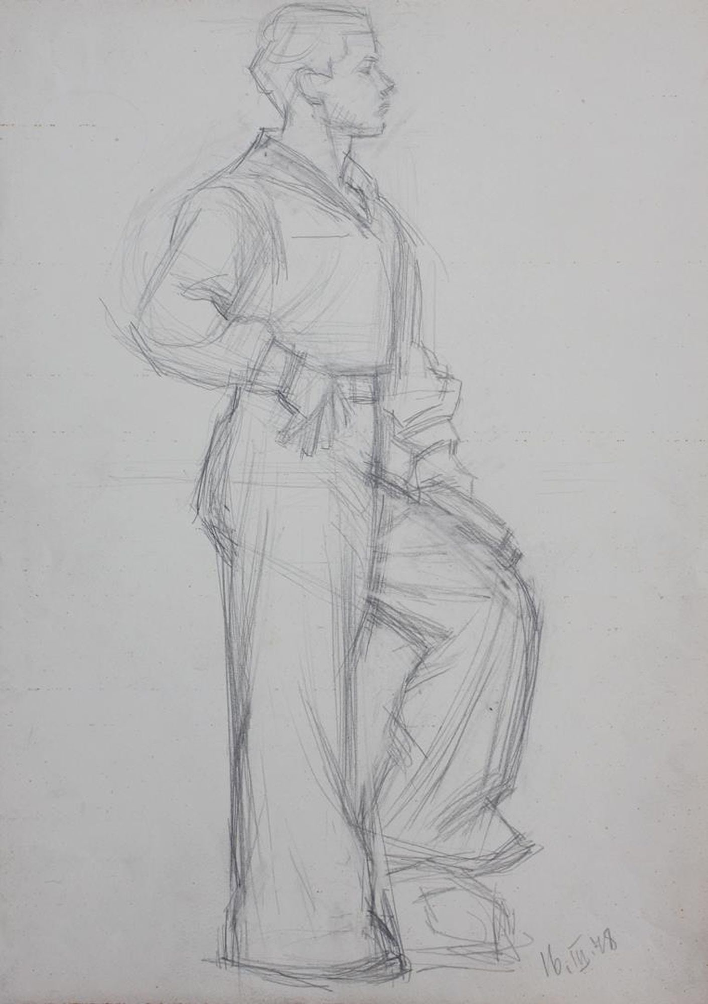 Bizyukov Onufry (Ukrainian artist), "Sailor", pencil on paper: Title: Bizyukov Onufry (Ukrainian artist), "Sailor", pencil on paper Description: ARTIST: Bizyukov Onufry Terentevich, Ukrainian artist TITLE: "Sailor" SIZE: 42 x 30 cm, (16 2/4 x 11 3/4 in.) MEDIUM: 
