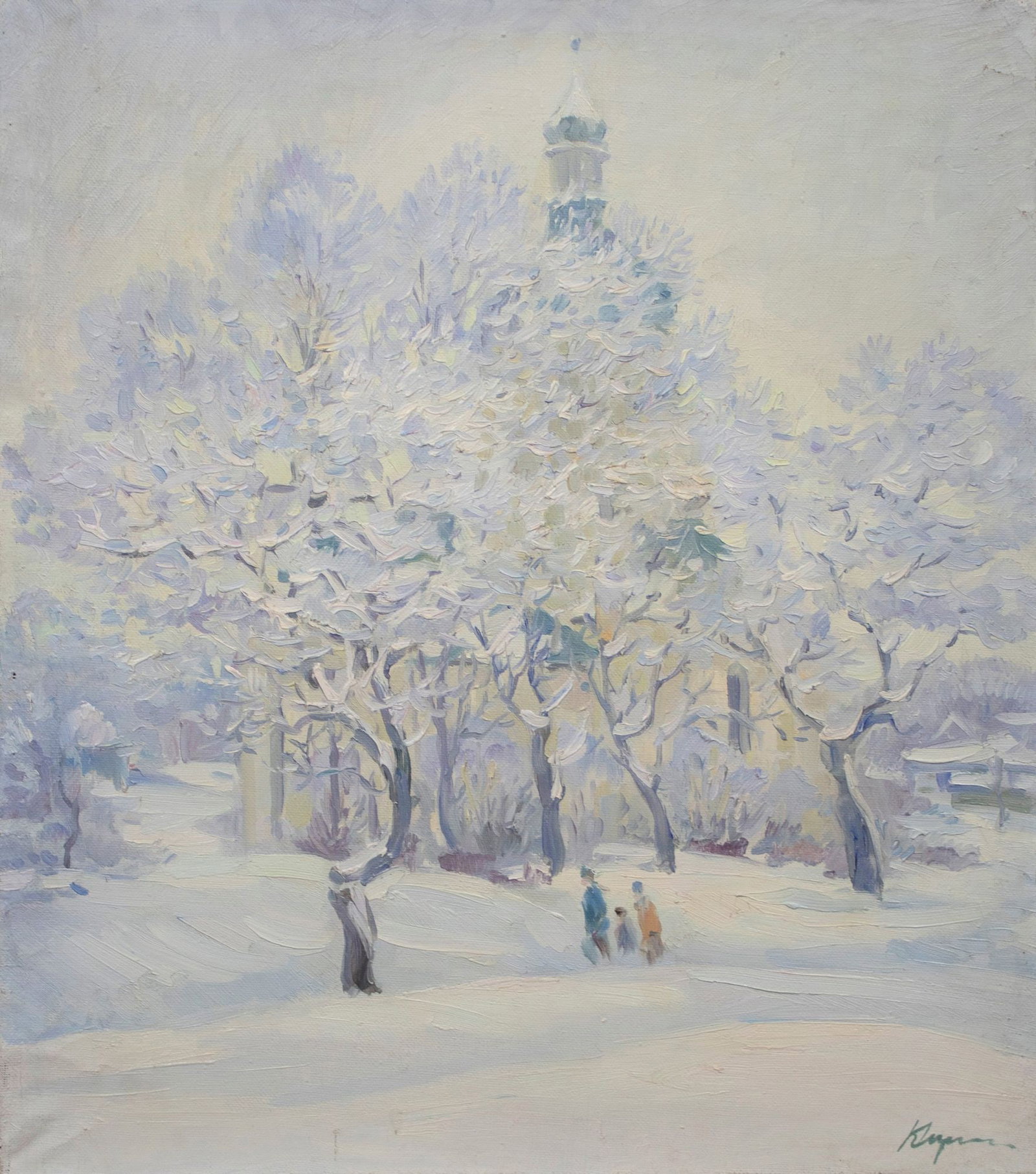 Kirilkov Valentin (Ukrainian artist), "Frost", oil on canvas: Title: Kirilkov Valentin (Ukrainian artist), "Frost", oil on canvas Description: ARTIST: Kirilkov Valentin Feodosievich, Ukrainian artist TITLE: "Frost" SIZE: 75 x 64 cm, (29 2/4 x 25 1/4 in.)