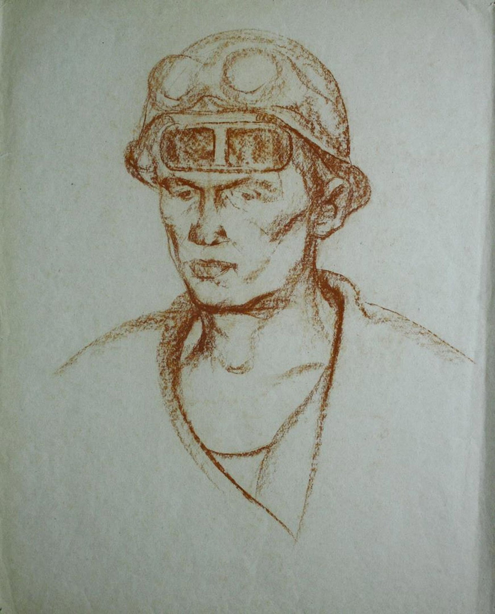 Mynka Olexandr (Ukrainian artist), "Steel-maker", sanguine on paper: Title: Mynka Olexandr (Ukrainian artist), "Steel-maker", sanguine on paper Description: ARTIST: Mynka Olexandr Fedorovich, Ukrainian artist TITLE: "Steel-maker" SIZE: 64 x 49 cm, (25 1/4 x 19 1/4