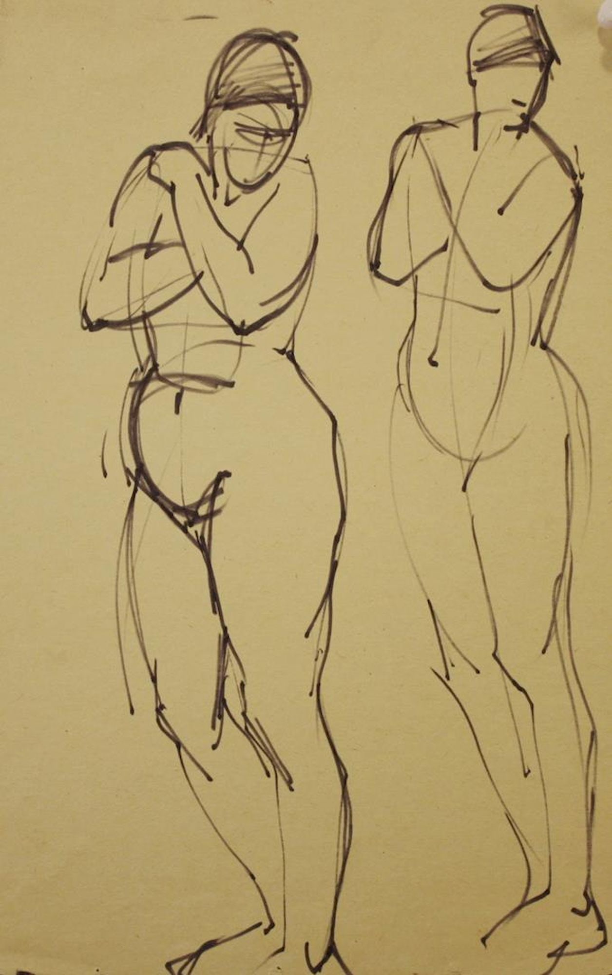 Mynka Olexandr (Ukrainian artist), "Figure with hands skreschinimy", felt pen on paper: Title: Mynka Olexandr (Ukrainian artist), "Figure with hands skreschinimy", felt pen on paper Description: ARTIST: Mynka Olexandr Fedorovich, Ukrainian artist TITLE: "Figure with hands skreschinimy" S