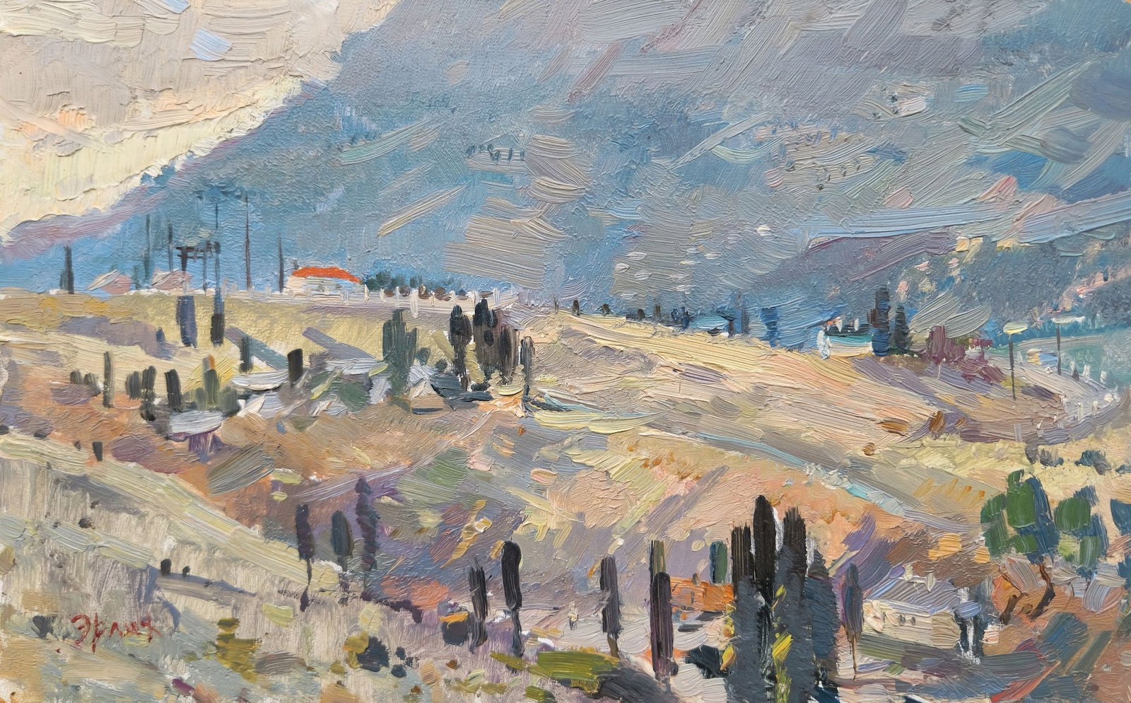 Erlih Volodymyr (Ukrainian artist), "Alushta. The mountains", oil on cardboard: Title: Erlih Volodymyr (Ukrainian artist), "Alushta. The mountains", oil on cardboard Description: ARTIST: Erlih Volodymyr Isaakovich, Ukrainian artist TITLE: "Alushta. The mountains" SIZE: 16 x 25