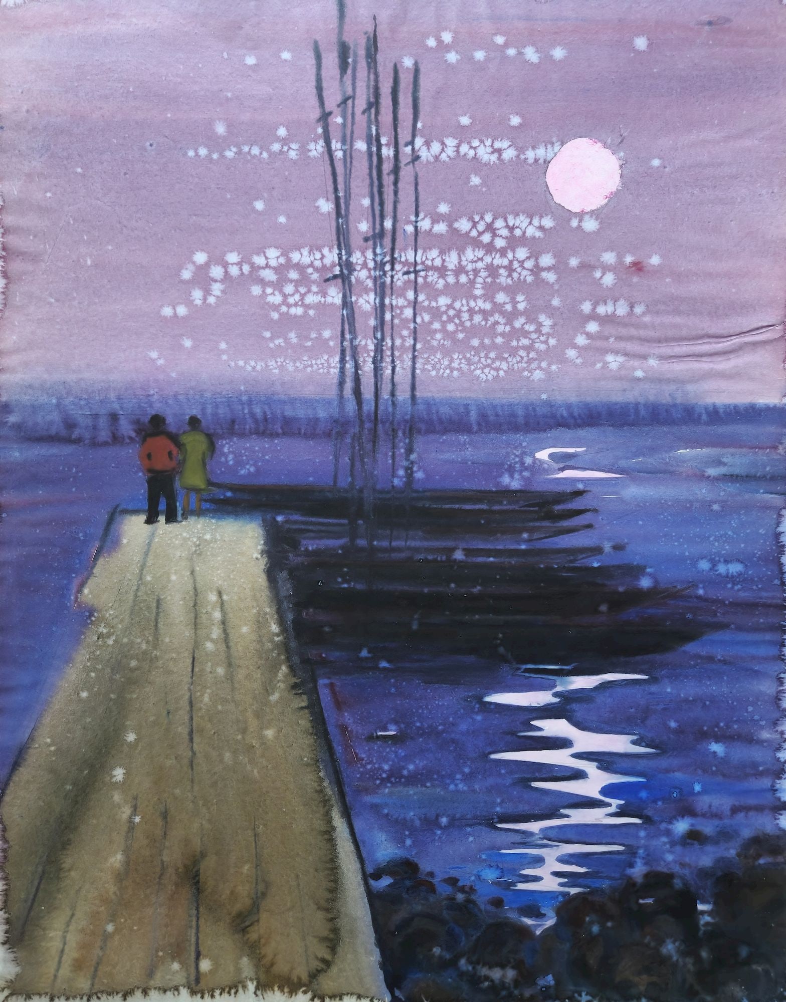 Mynka Olexandr (Ukrainian artist), "Sunset at the sea", watercolor on paper: Title: Mynka Olexandr (Ukrainian artist), "Sunset at the sea", watercolor on paper Description: ARTIST: Mynka Olexandr Fedorovich, Ukrainian artist TITLE: "Sunset at the sea" SIZE: 59 x 75 cm, (23 1/4