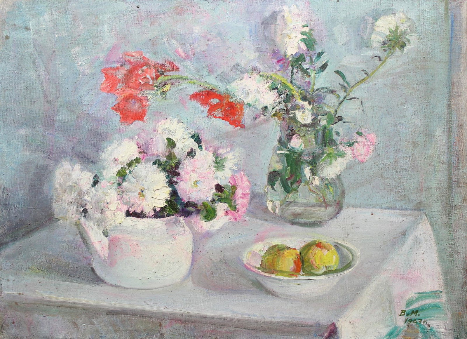 Makatukha Vasyl (Ukrainian artist), "Still life with flowers", oil on canvas: Title: Makatukha Vasyl (Ukrainian artist), "Still life with flowers", oil on canvas Description: ARTIST: Makatukha Vasyl Ivanovich, Ukrainian artist TITLE: "Still life with flowers" SIZE: 70 x 97 cm, 