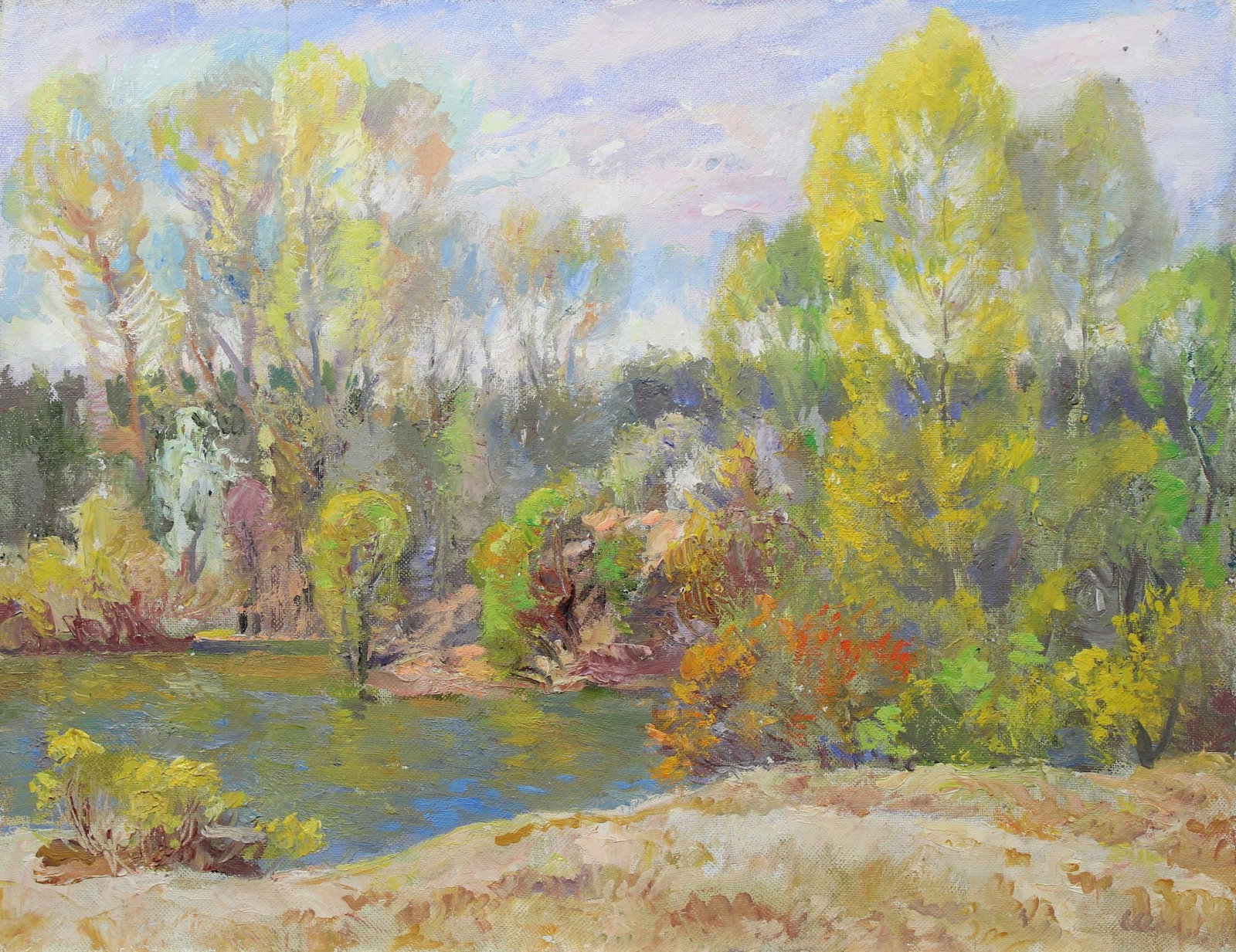 Mynka Olexandr (Ukrainian artist), "Spring in Zhukivka", oil on canvas: Title: Mynka Olexandr (Ukrainian artist), "Spring in Zhukivka", oil on canvas Description: ARTIST: Mynka Olexandr Fedorovich, Ukrainian artist TITLE: "Spring in Zhukivka" SIZE: 61 x 78 cm, (24 x 30 3/