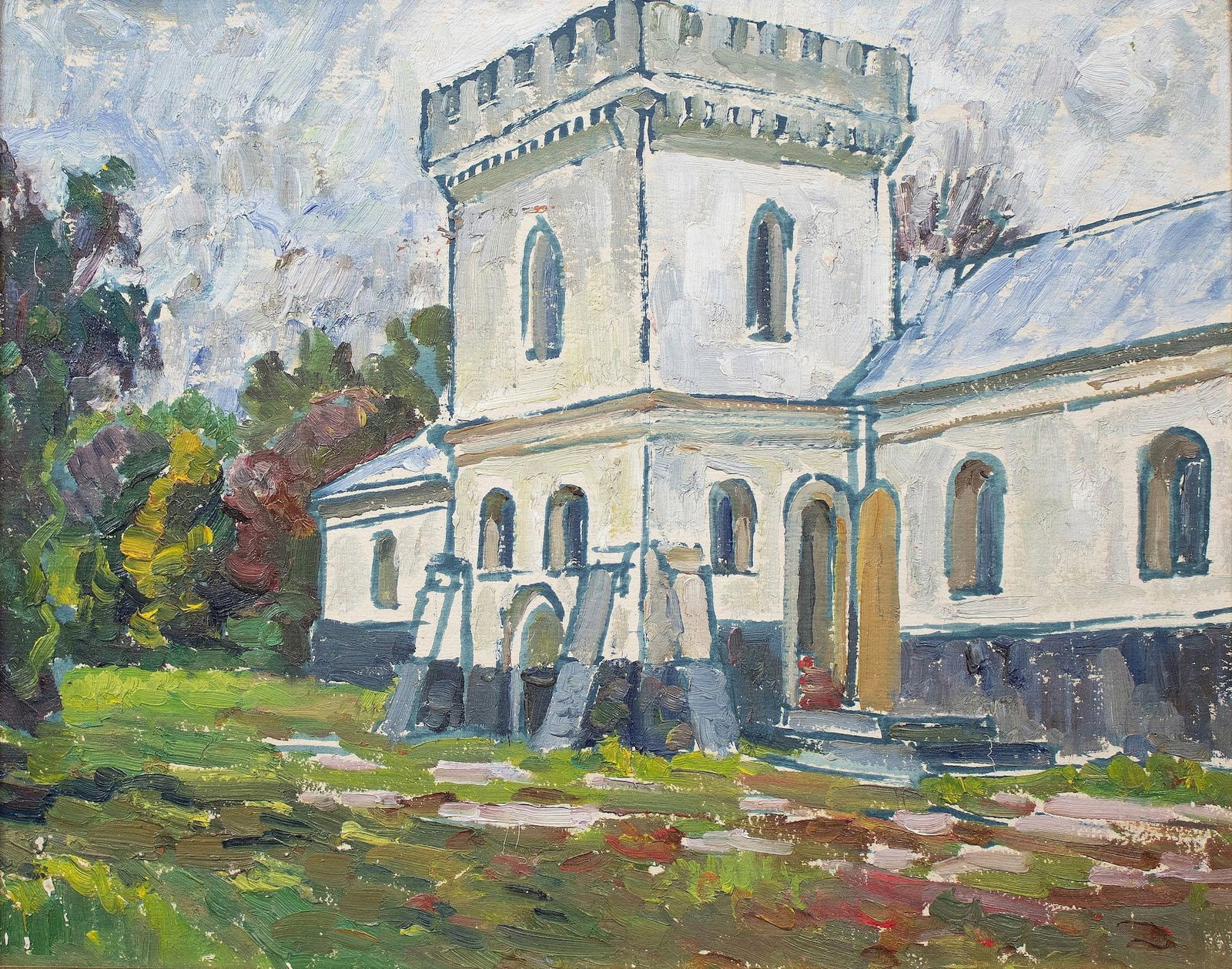 Mynka Olexandr (Ukrainian artist), "Fortress", oil on cardboard: Title: Mynka Olexandr (Ukrainian artist), "Fortress", oil on cardboard Description: ARTIST: Mynka Olexandr Fedorovich, Ukrainian artist TITLE: "Fortress" SIZE: 40 x 50 cm, (15 3/4 x 19 3/4 in.) MEDIUM