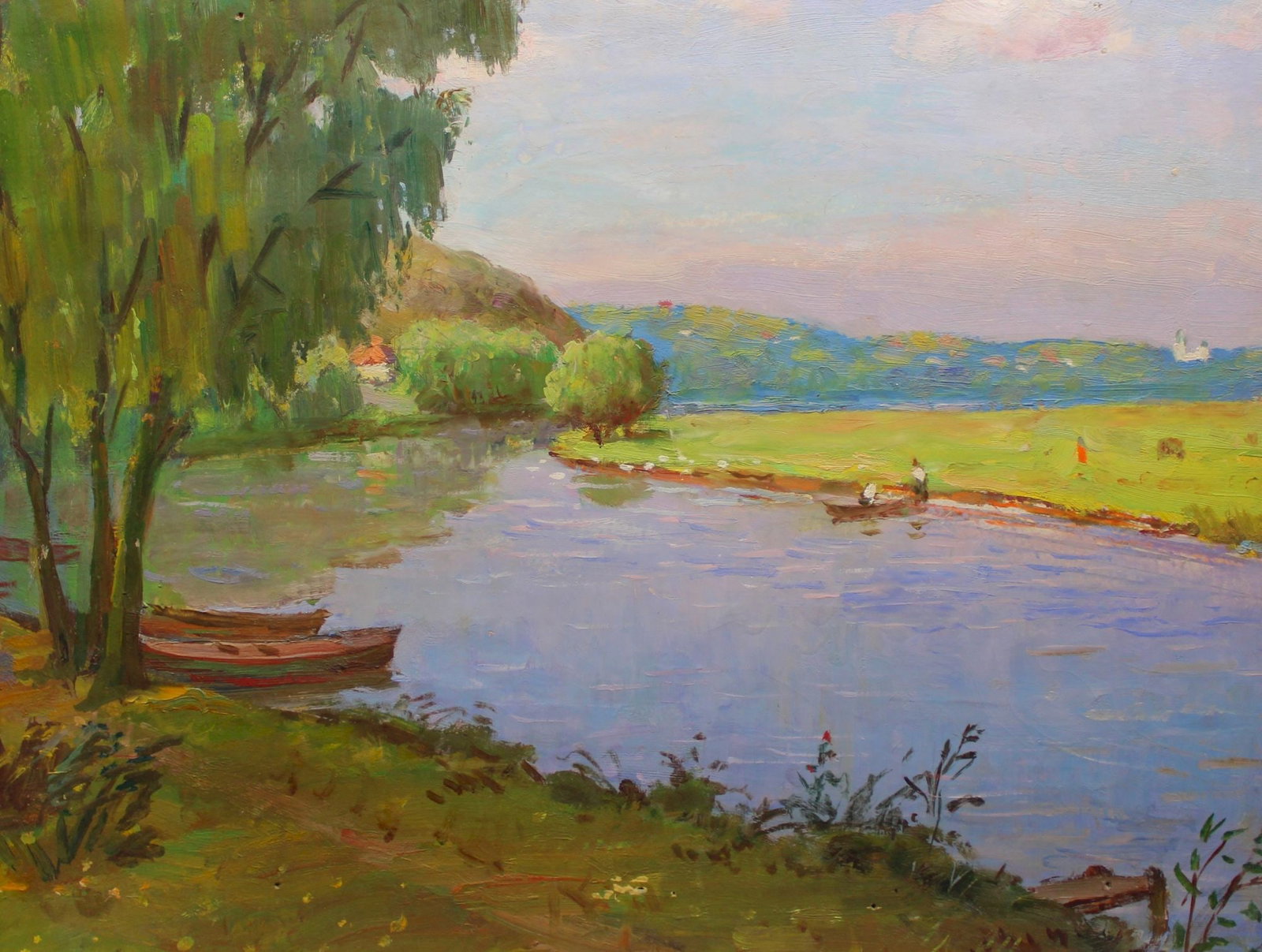 Kogan-Shatz Matviy (Ukrainian artist), "By the river", oil on cardboard: Title: Kogan-Shatz Matviy (Ukrainian artist), "By the river", oil on cardboard Description: ARTIST: Kogan-Shatz Matviy Borisovich, Ukrainian artist TITLE: "By the river" SIZE: 50 x 80 cm, (19 3/4 x