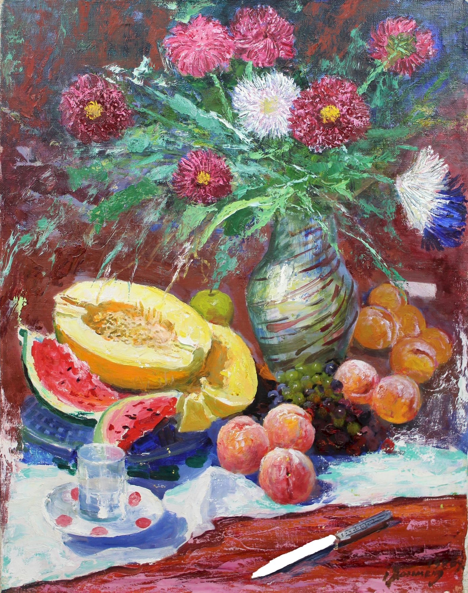 Holomenuk Ivan (Ukrainian artist), "Fruit Still life", oil on canvas: Title: Holomenuk Ivan (Ukrainian artist), "Fruit Still life", oil on canvas Description: ARTIST: Holomenuk Ivan Olexandrovich, Ukrainian artist TITLE: "Fruit Still life" SIZE: 98 x 75 cm, (38 2/4 x 29