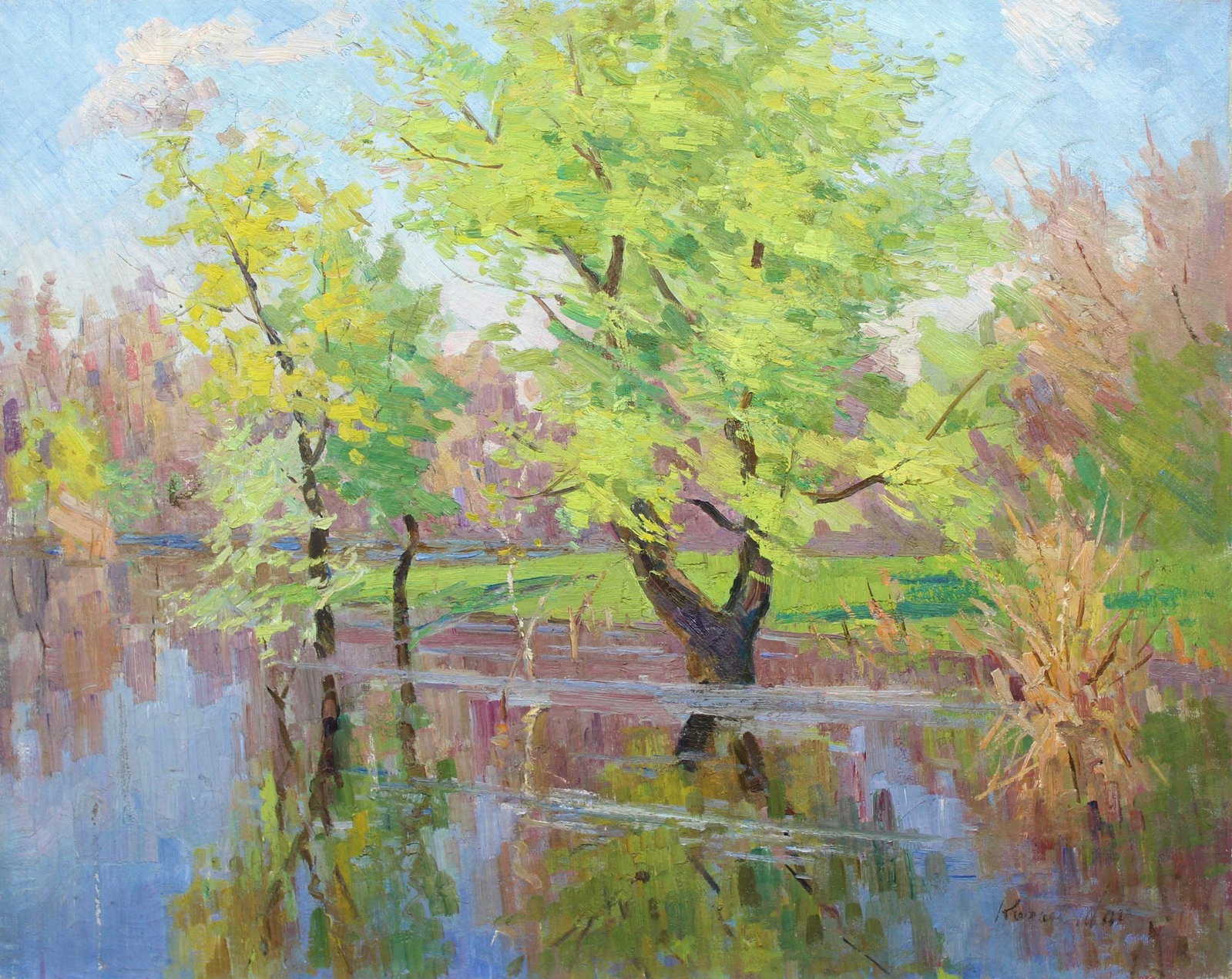 Kogan-Shatz Matviy (Ukrainian artist), "Trees in water", oil on canvas: Title: Kogan-Shatz Matviy (Ukrainian artist), "Trees in water", oil on canvas Description: ARTIST: Kogan-Shatz Matviy Borisovich, Ukrainian artist TITLE: "Trees in water" SIZE: 79 x 99 cm, (31 x 39