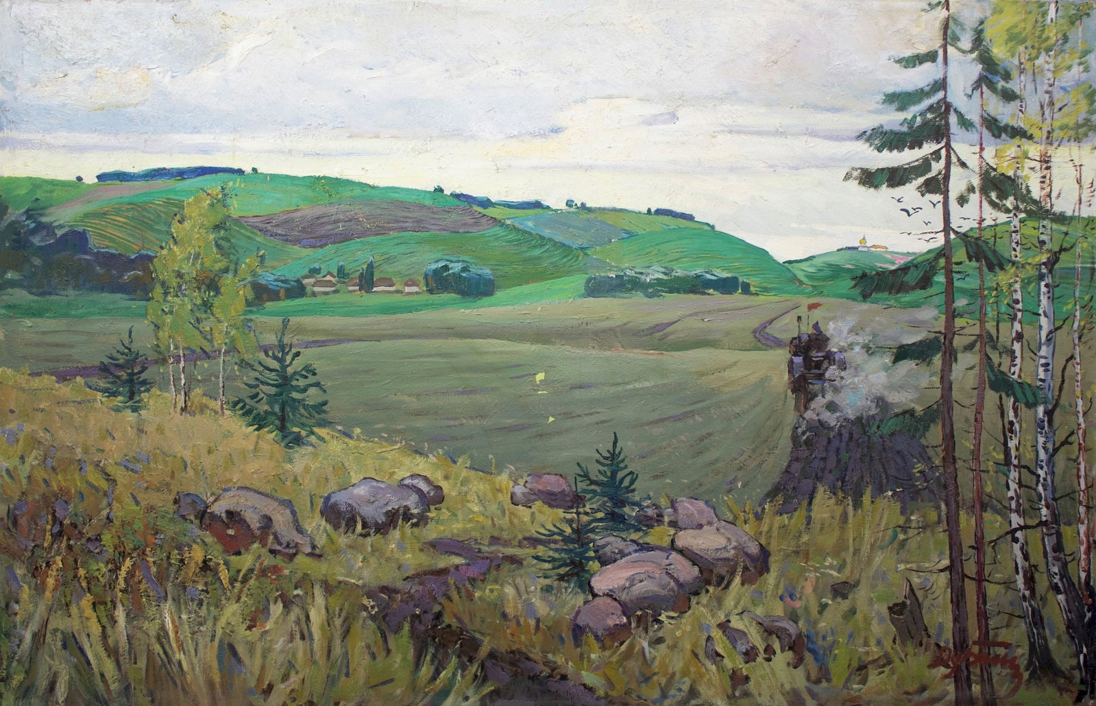 Dubish Ivan (Ukrainian artist), "On the own land", oil on canvas: Title: Dubish Ivan (Ukrainian artist), "On the own land", oil on canvas Description: ARTIST: Dubish Ivan Ivanovich, Ukrainian artist TITLE: "On the own land" SIZE: 100 x 150 cm, (39 1/4 x 59 in.)