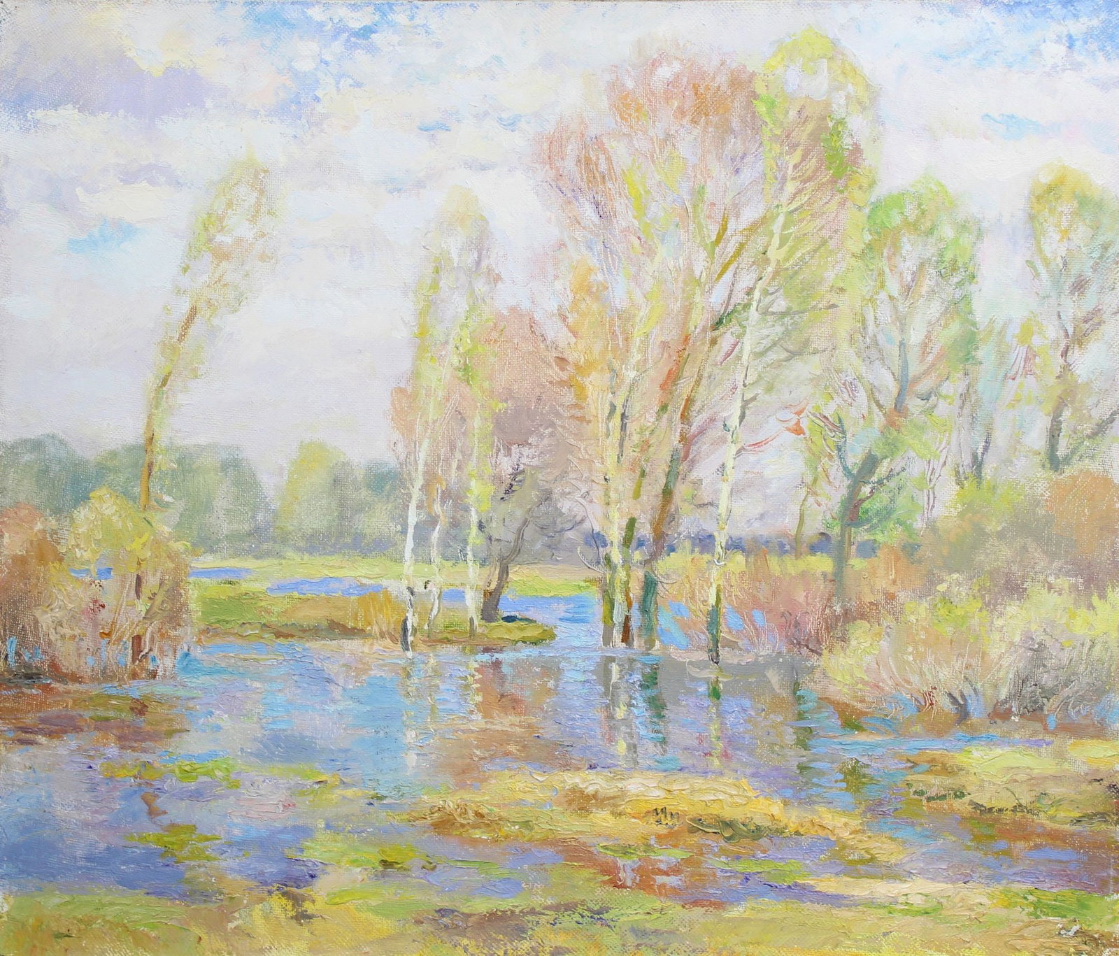 Mynka Olexandr (Ukrainian artist), "Spring on the river", oil on canvas: Title: Mynka Olexandr (Ukrainian artist), "Spring on the river", oil on canvas Description: ARTIST: Mynka Olexandr Fedorovich, Ukrainian artist TITLE: "Spring on the river" SIZE: 60 x 70 cm, (23 2/4 x