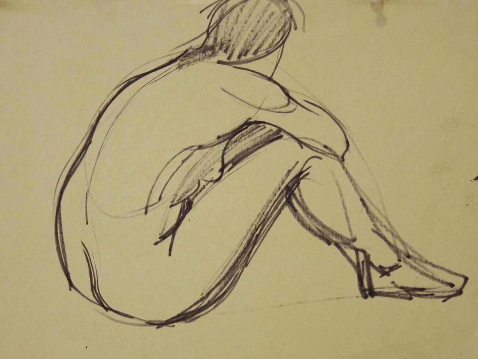 Mynka Olexandr (Ukrainian artist), "Figure turned her back", felt pen on paper: Title: Mynka Olexandr (Ukrainian artist), "Figure turned her back", felt pen on paper Description: ARTIST: Mynka Olexandr Fedorovich, Ukrainian artist TITLE: "Figure turned her back" SIZE: 23 x 34 cm,