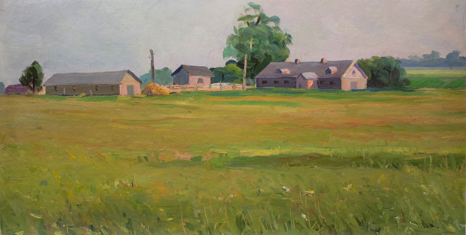 Netrebenko Olexandr (Ukrainian artist), "Kolkhoz farm", oil on cardboard: Title: Netrebenko Olexandr (Ukrainian artist), "Kolkhoz farm", oil on cardboard Description: ARTIST: Netrebenko Olexandr Mykolayovich, Ukrainian artist TITLE: "Kolkhoz farm" SIZE: 37 x 69 cm, (14 2/4