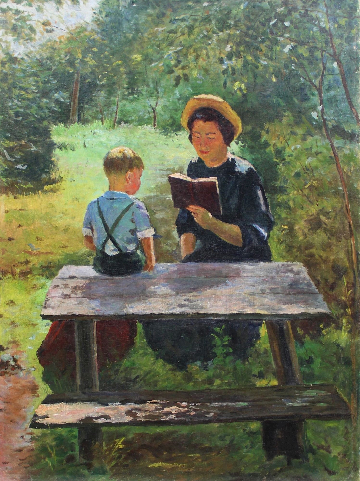 Koshtelanchuk Leonty (Ukrainian artist), "Book reading", oil on canvas: Title: Koshtelanchuk Leonty (Ukrainian artist), "Book reading", oil on canvas Description: ARTIST: Koshtelanchuk Leonty Pylypovich, Ukrainian artist TITLE: "Book reading" SIZE: 90 x 67 cm, (35 2/4 x 2