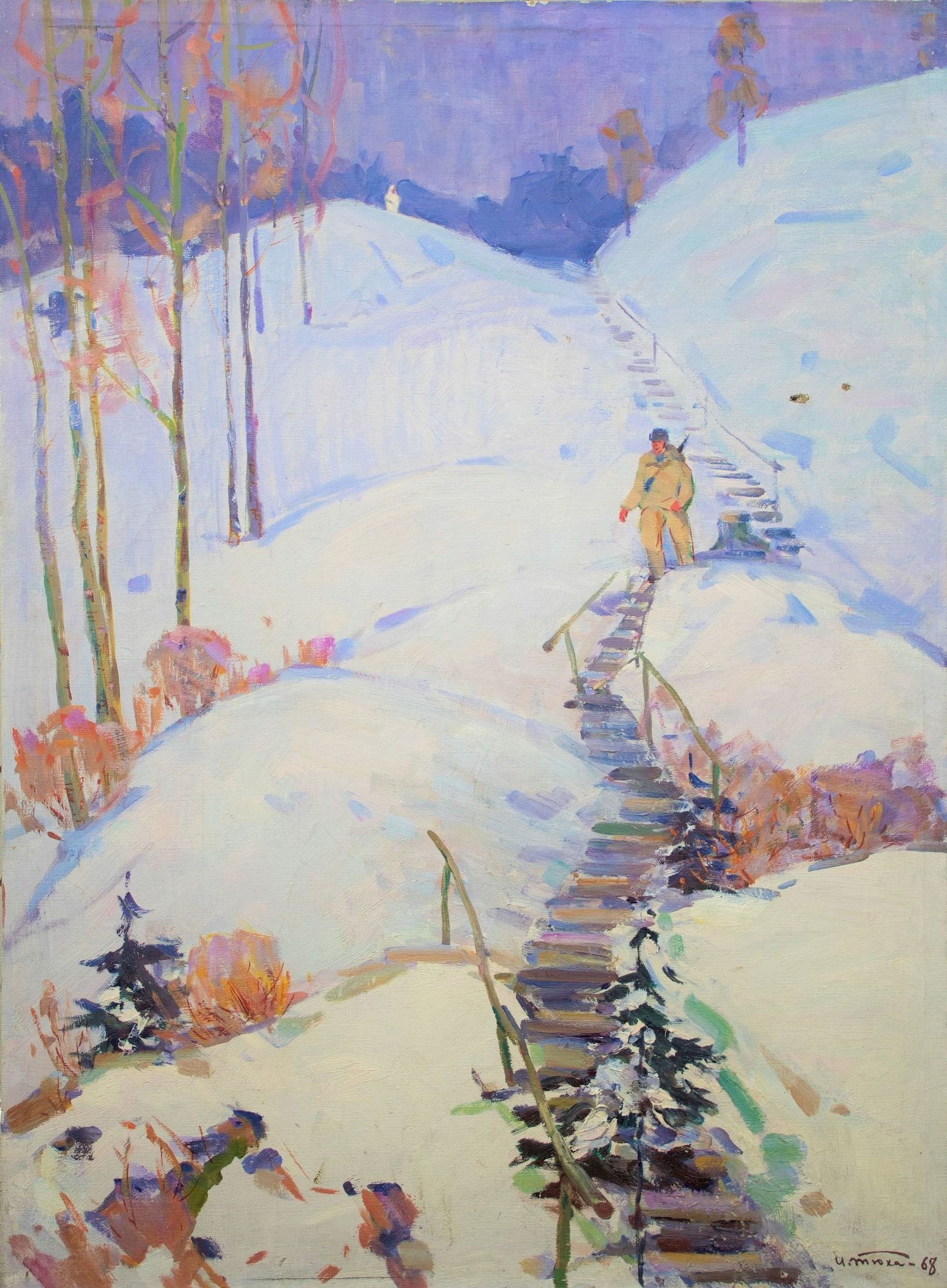 Tyukha Ivan (Ukrainian artist), "On the border", oil on canvas: Title: Tyukha Ivan (Ukrainian artist), "On the border", oil on canvas Description: ARTIST: Tyukha Ivan Andriyovich, Ukrainian artist TITLE: "On the border" SIZE: 102 x 75 cm, (40 1/4 x 29 2/4 in.)