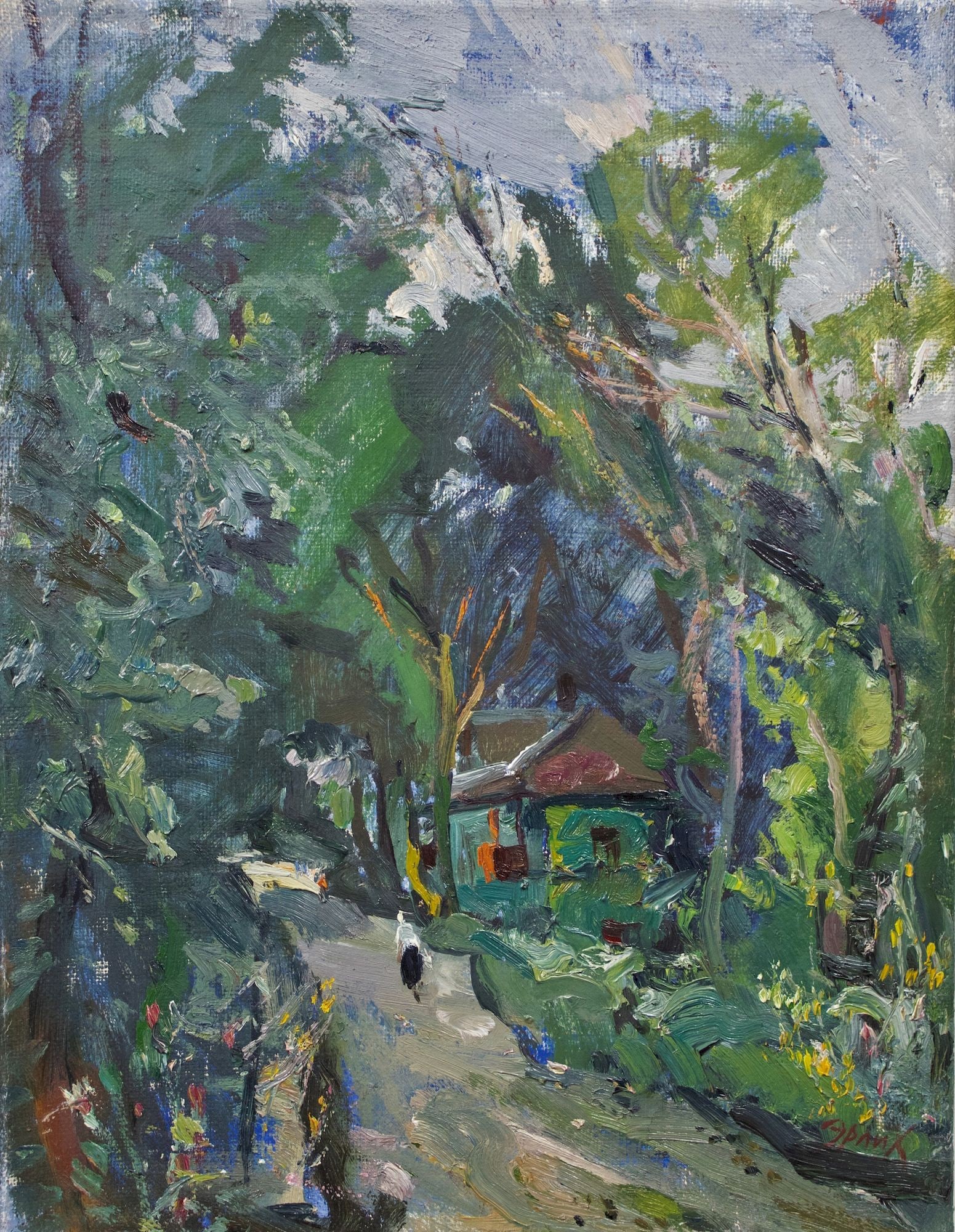 Erlih Volodymyr (Ukrainian artist), "Old street", oil on canvas: Title: Erlih Volodymyr (Ukrainian artist), "Old street", oil on canvas Description: ARTIST: Erlih Volodymyr Isaakovich, Ukrainian artist TITLE: "Old street" SIZE: 49 x 37 cm, (19 1/4 x 14 2/4 in.) MED