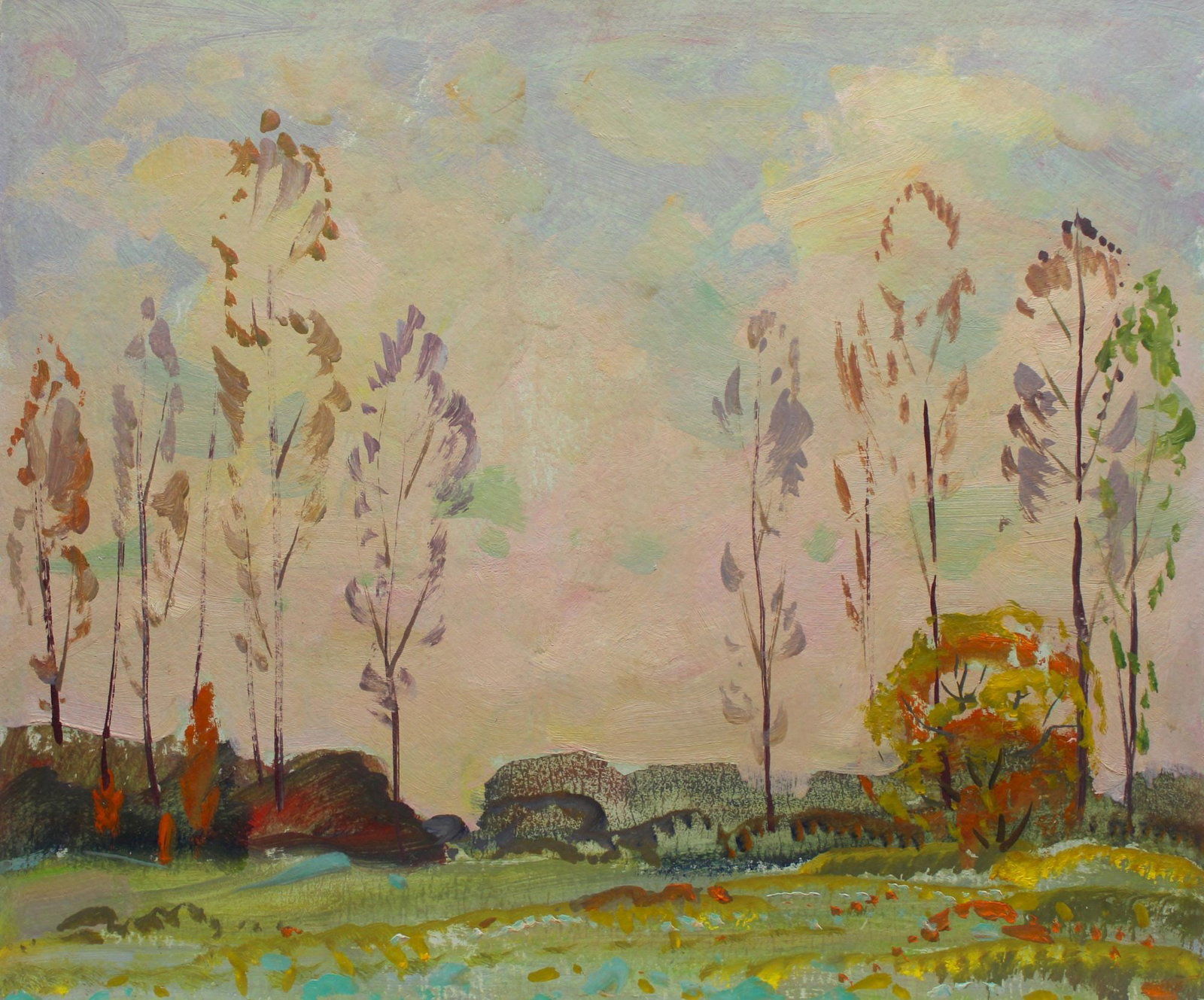 Tyukha Ivan (Ukrainian artist), "Spring", oil on cardboard: Title: Tyukha Ivan (Ukrainian artist), "Spring", oil on cardboard Description: ARTIST: Tyukha Ivan Andriyovich, Ukrainian artist TITLE: "Spring" SIZE: 50 x 59 cm, (19 3/4 x 23 1/4 in.) MEDIUM: oil on 