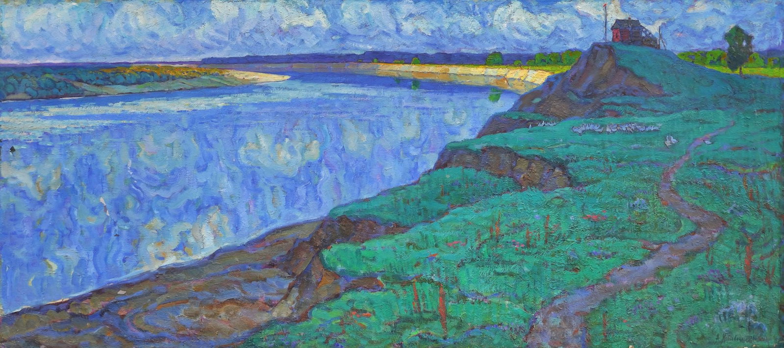 Mordovets Andriy (Ukrainian artist), "Desna river", oil on canvas: Title: Mordovets Andriy (Ukrainian artist), "Desna river", oil on canvas Description: ARTIST: Mordovets Andriy Mykitovich, Ukrainian artist TITLE: "Desna river" SIZE: 115 x 250 cm, (45 1/4 x 98 2/4