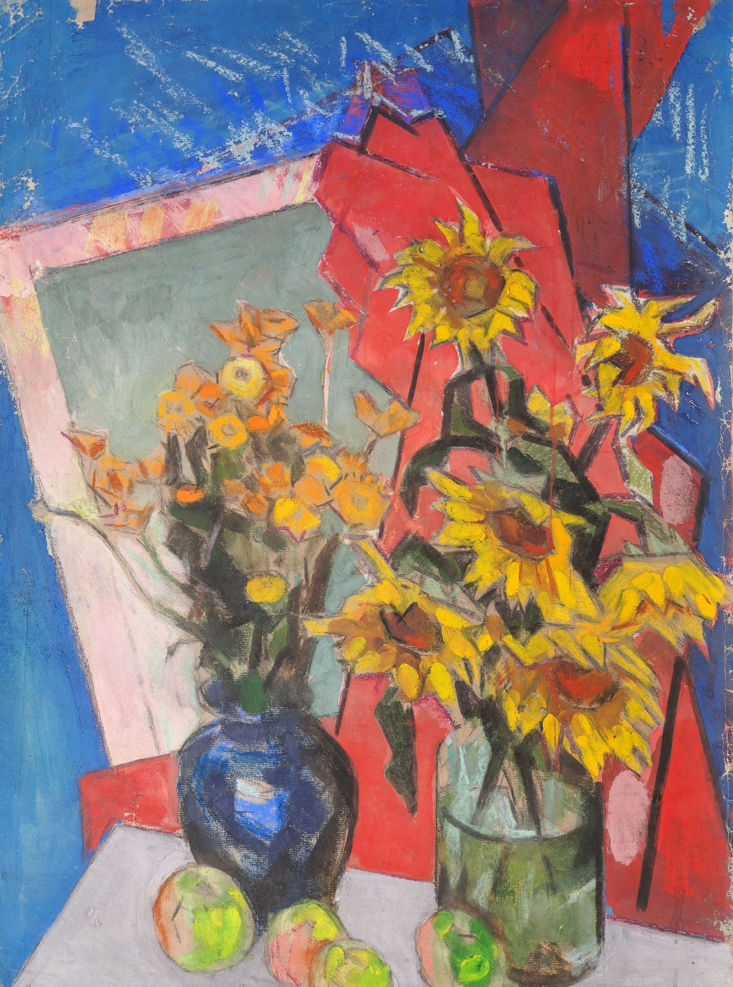 Stupin Valentyn (Ukrainian artist), "Marigolds and sunflowers", oil on cardboard: Title: Stupin Valentyn (Ukrainian artist), "Marigolds and sunflowers", oil on cardboard Description: ARTIST: Stupin Valentyn Ukhimovich, Ukrainian artist TITLE: "Marigolds and sunflowers" SIZE: 83 x