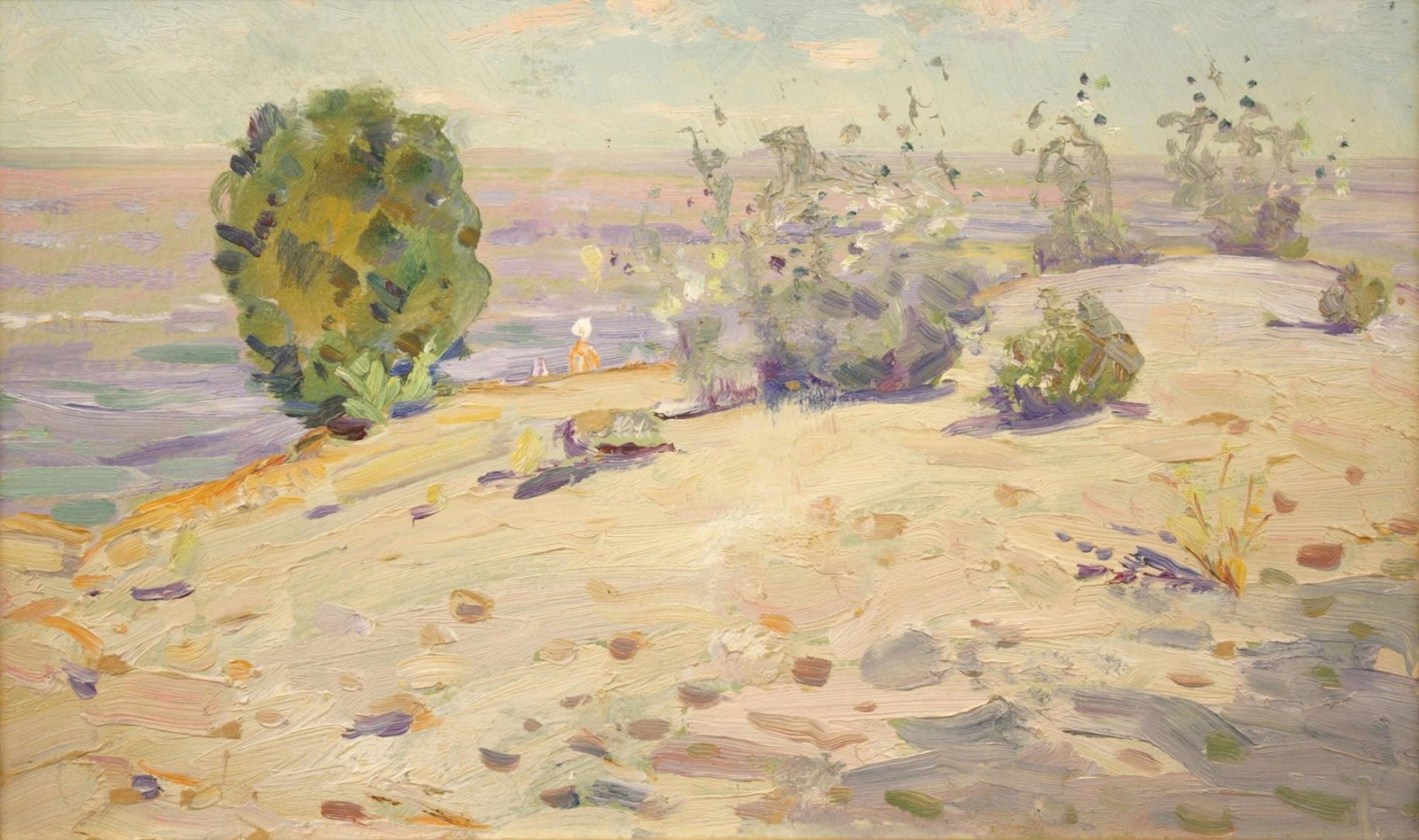 Tyukha Ivan (Ukrainian artist), "Sand", oil on cardboard: Title: Tyukha Ivan (Ukrainian artist), "Sand", oil on cardboard Description: ARTIST: Tyukha Ivan Andriyovich, Ukrainian artist TITLE: "Sand" SIZE: 30 x 50 cm, (11 3/4 x 19 3/4 in.) MEDIUM: oil on card