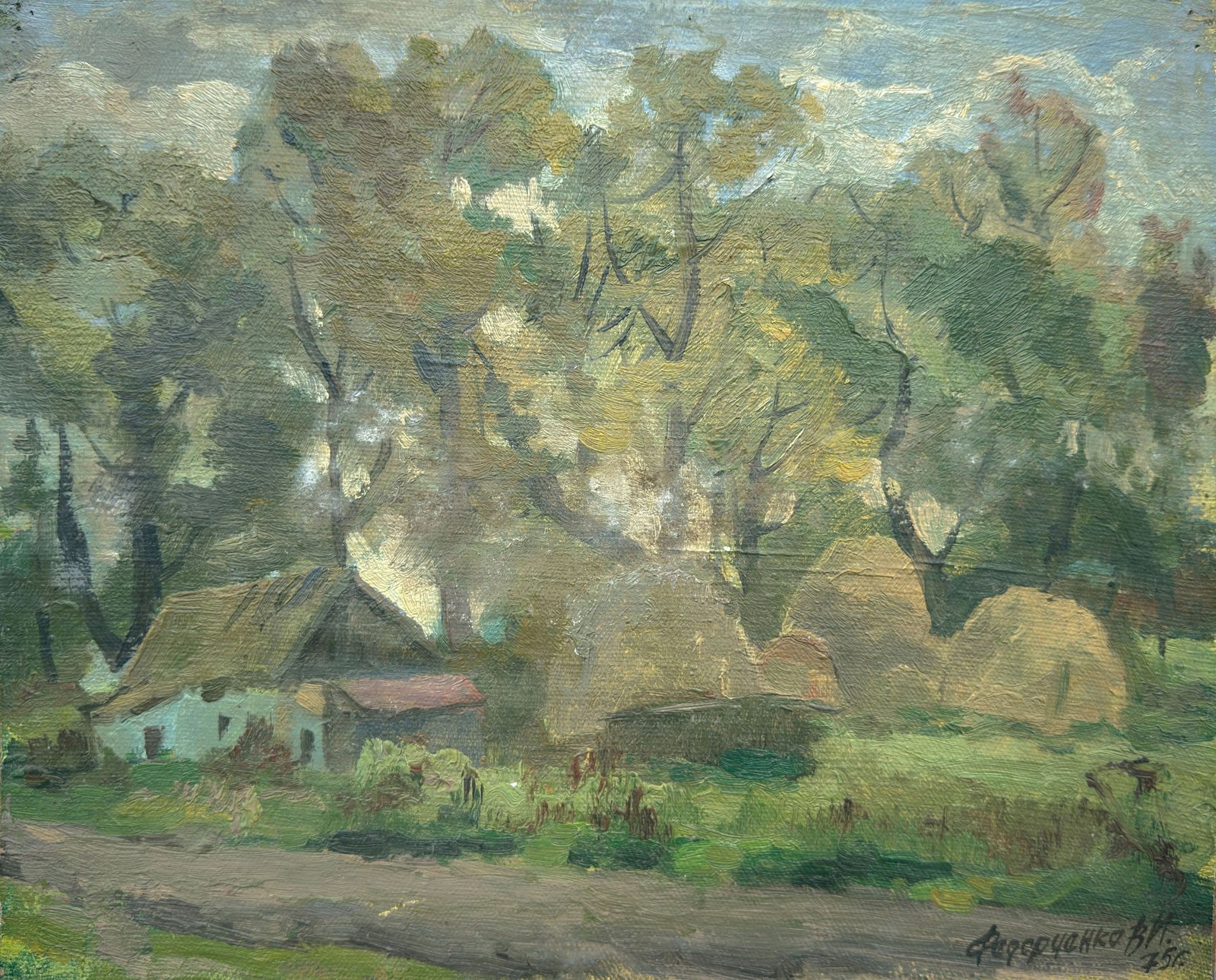 Fedorchenko Volodymyr (Ukrainian artist), "Evening", oil on cardboard: Title: Fedorchenko Volodymyr (Ukrainian artist), "Evening", oil on cardboard Description: ARTIST: Fedorchenko Volodymyr Ivanovich, Ukrainian artist TITLE: "Evening" SIZE: 33 x 40 cm, (13 x 15 3/4