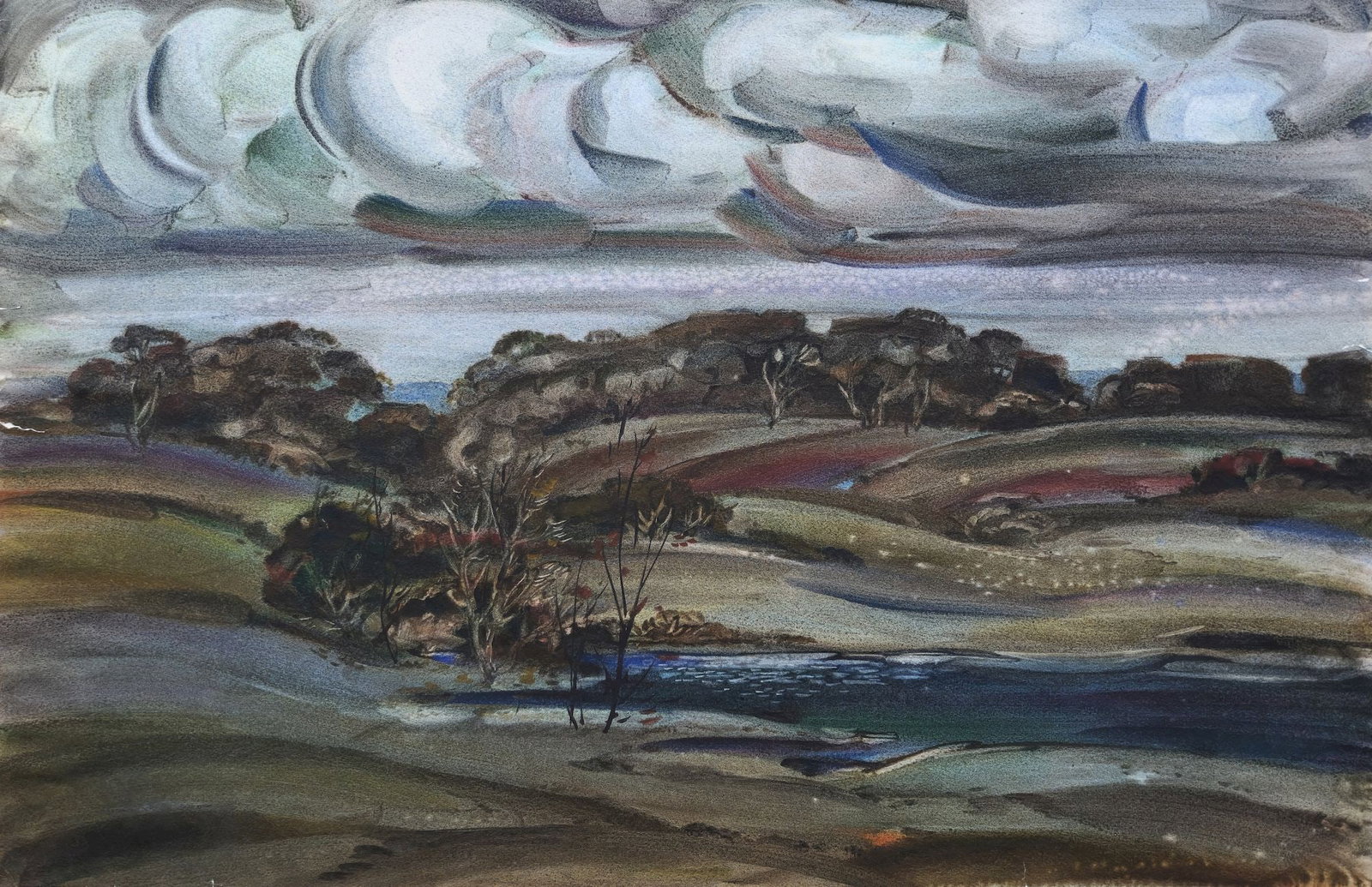 Mynka Olexandr (Ukrainian artist), "Autumn wind", watercolor on paper: Title: Mynka Olexandr (Ukrainian artist), "Autumn wind", watercolor on paper Description: ARTIST: Mynka Olexandr Fedorovich, Ukrainian artist TITLE: "Autumn wind" SIZE: 59 x 84 cm, (23 1/4 x 33 in.)