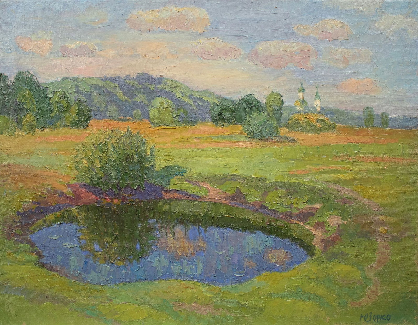 Zorko Yuri (Ukrainian artist), "At the lake", oil on canvas: Title: Zorko Yuri (Ukrainian artist), "At the lake", oil on canvas Description: ARTIST: Zorko Yuri Valentynovich, Ukrainian artist TITLE: "At the lake" SIZE: 50 x 64 cm, (19 3/4 x 25 1/4 in.) MEDIUM: