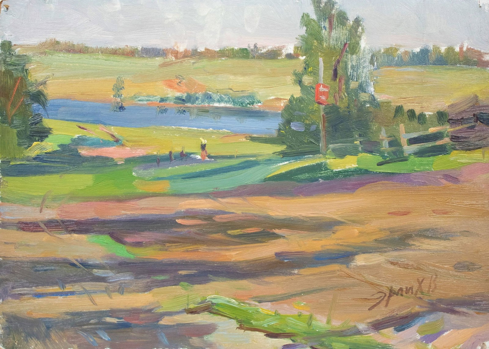 Erlih Volodymyr (Ukrainian artist), "Samara river", oil on cardboard: Title: Erlih Volodymyr (Ukrainian artist), "Samara river", oil on cardboard Description: ARTIST: Erlih Volodymyr Isaakovich, Ukrainian artist TITLE: "Samara river" SIZE: 25 x 34 cm, (9 3/4 x 13 2/4 in