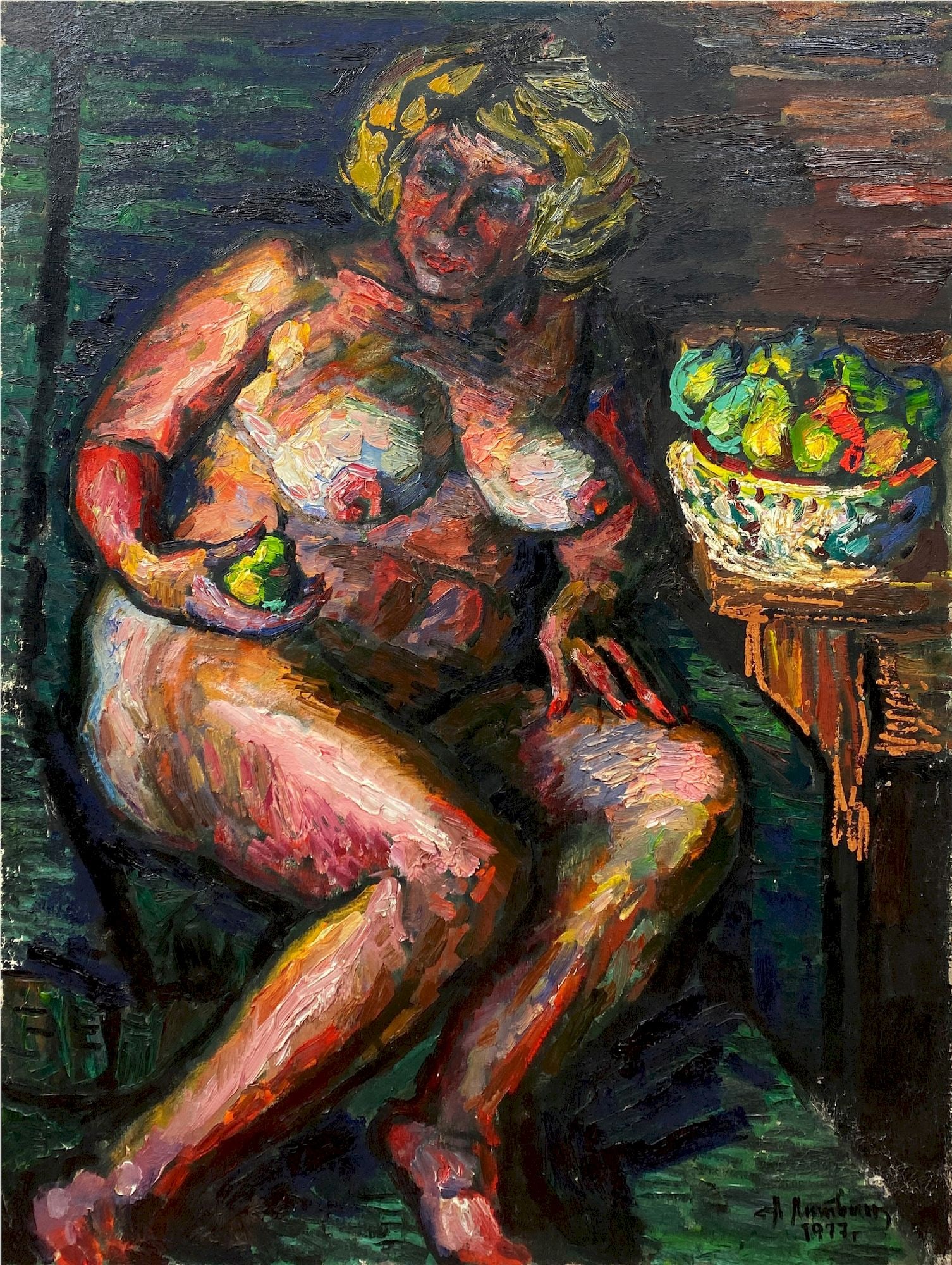 Litvinov Oleksiy (Ukrainian artist), "Figure woman near a plate of fruit", oil on canvas: Title: Litvinov Oleksiy (Ukrainian artist), "Figure woman near a plate of fruit", oil on canvas Description: ARTIST: Litvinov Oleksiy Grygorovich, Ukrainian artist TITLE: "Figure woman near a plate of