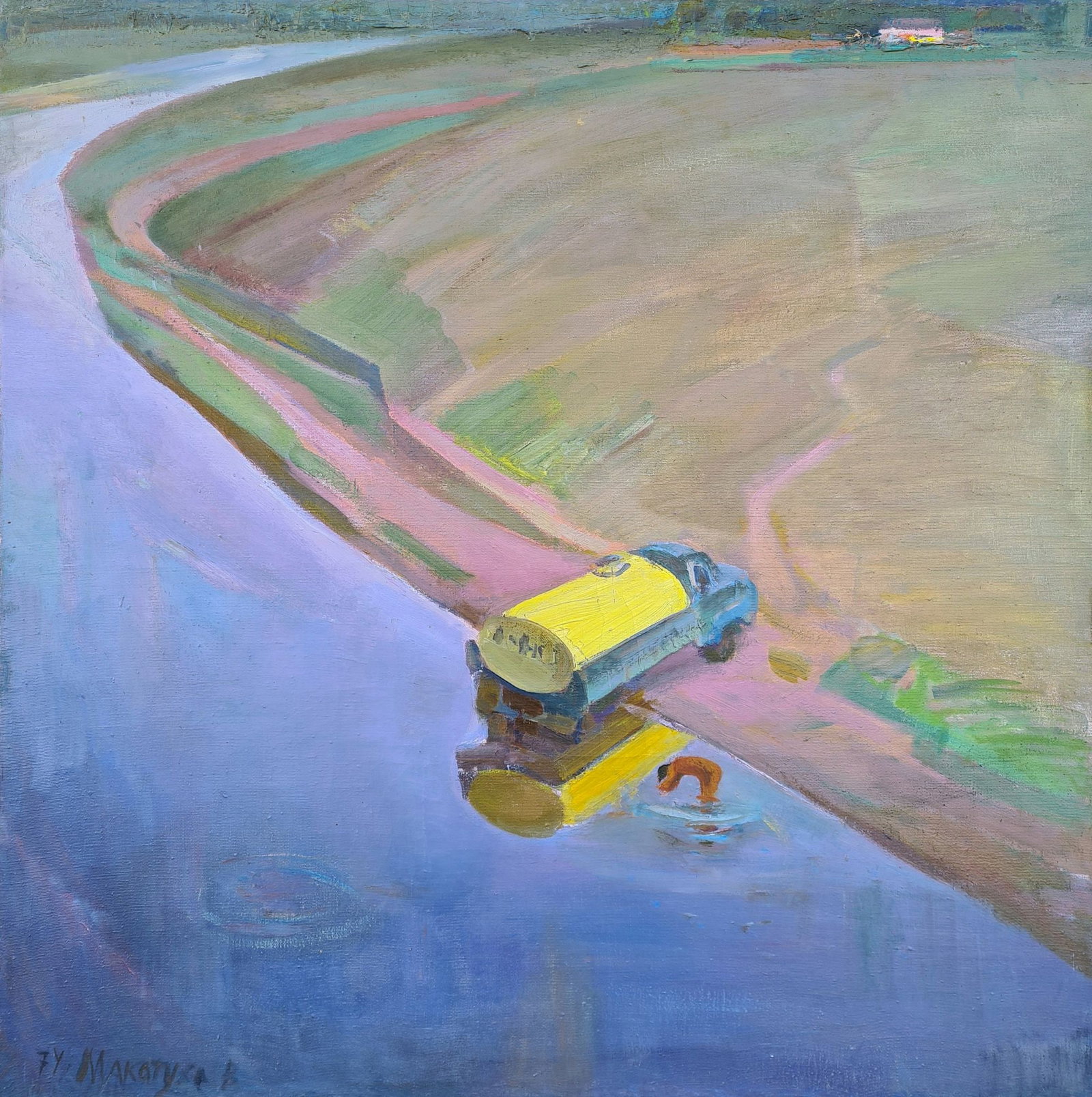 Makatukha Vasyl (Ukrainian artist), "Near the river", oil on canvas: Title: Makatukha Vasyl (Ukrainian artist), "Near the river", oil on canvas Description: ARTIST: Makatukha Vasyl Ivanovich, Ukrainian artist TITLE: "Near the river" SIZE: 100 x 100 cm, (39 1/4 x 39 1/4