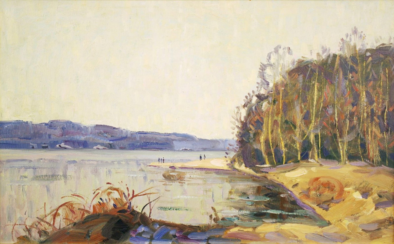 Tyukha Ivan (Ukrainian artist), "By the river", oil on cardboard: Title: Tyukha Ivan (Ukrainian artist), "By the river", oil on cardboard Description: ARTIST: Tyukha Ivan Andriyovich, Ukrainian artist TITLE: "By the river" SIZE: 50 x 79 cm, (19 3/4 x 31 in.)