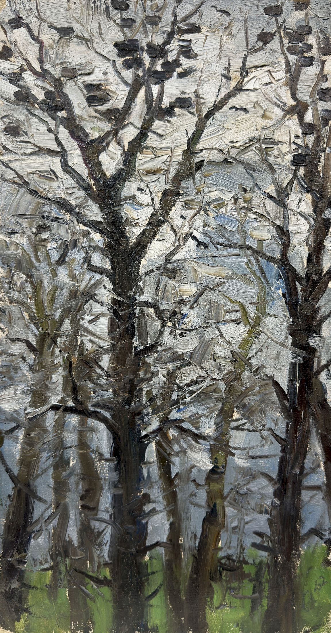 Tyukha Ivan (Ukrainian artist), "Rooks", oil on cardboard: Title: Tyukha Ivan (Ukrainian artist), "Rooks", oil on cardboard Description: ARTIST: Tyukha Ivan Andriyovich, Ukrainian artist TITLE: "Rooks" SIZE: 49 x 26 cm, (19 1/4 x 10 1/4 in.) MEDIUM: oil on
