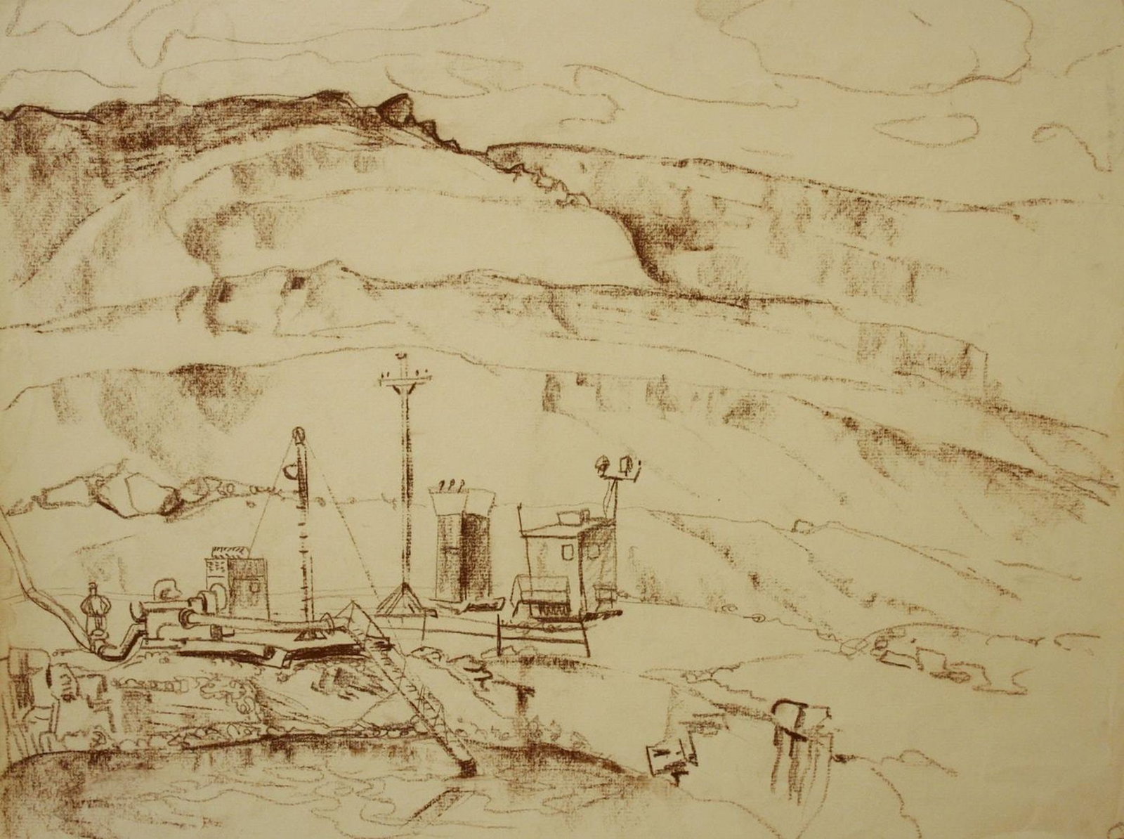 Mynka Olexandr (Ukrainian artist), "In a career", sanguine on paper: Title: Mynka Olexandr (Ukrainian artist), "In a career", sanguine on paper Description: ARTIST: Mynka Olexandr Fedorovich, Ukrainian artist TITLE: "In a career" SIZE: 37 x 48 cm, (14 2/4 x 19 in.)
