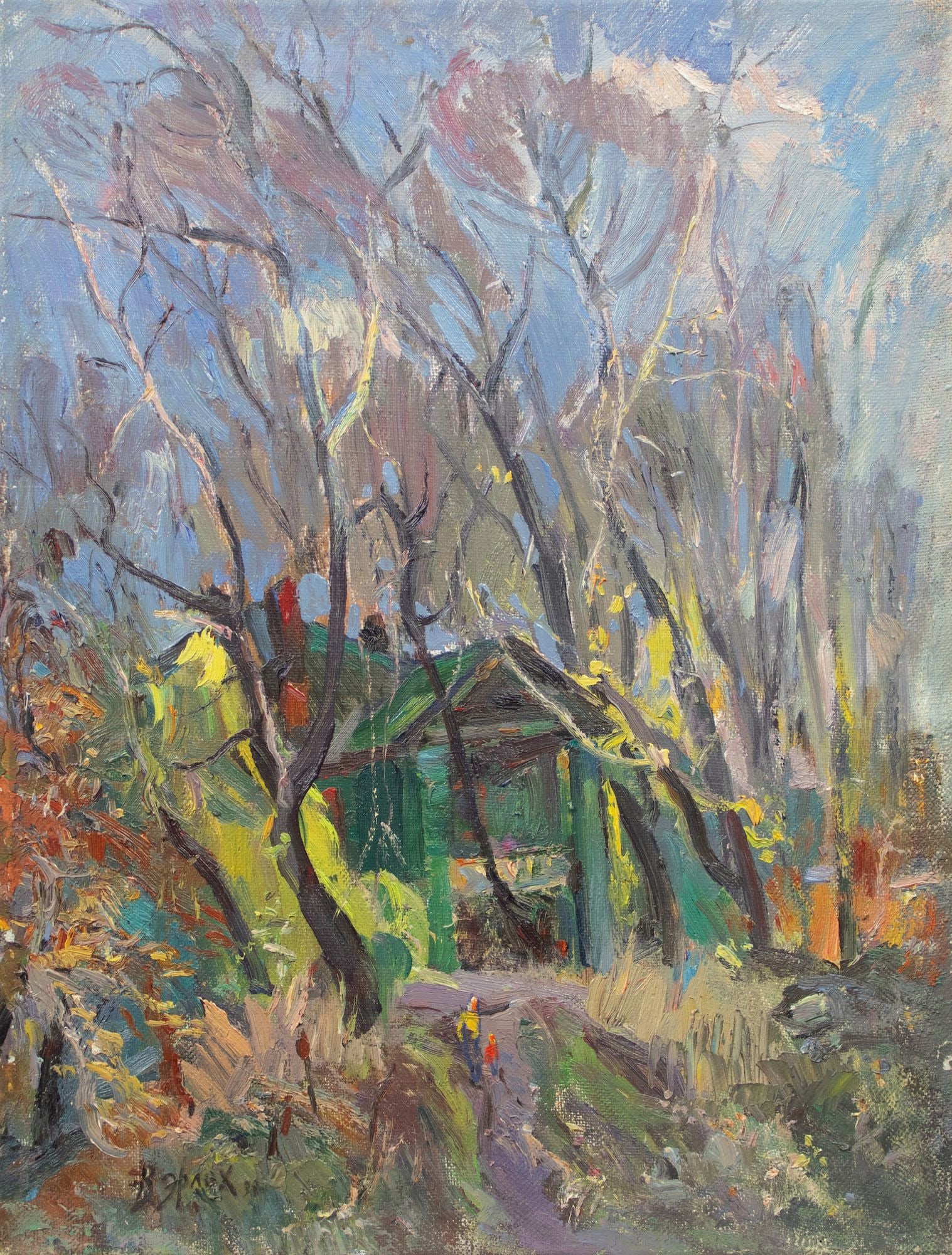 Erlih Volodymyr (Ukrainian artist), "Country house", oil on canvas: Title: Erlih Volodymyr (Ukrainian artist), "Country house", oil on canvas Description: ARTIST: Erlih Volodymyr Isaakovich, Ukrainian artist TITLE: "Country house" SIZE: 56 x 43 cm, (22 x 17 in.) MEDIU