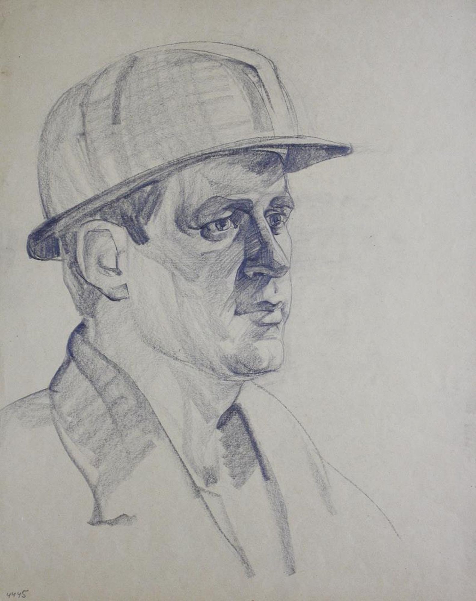 Mynka Olexandr (Ukrainian artist), "Foreman", pencil on paper: Title: Mynka Olexandr (Ukrainian artist), "Foreman", pencil on paper Description: ARTIST: Mynka Olexandr Fedorovich, Ukrainian artist TITLE: "Foreman" SIZE: 50 x 40 cm, (19 3/4 x 15 3/4 in.) MEDIUM: p